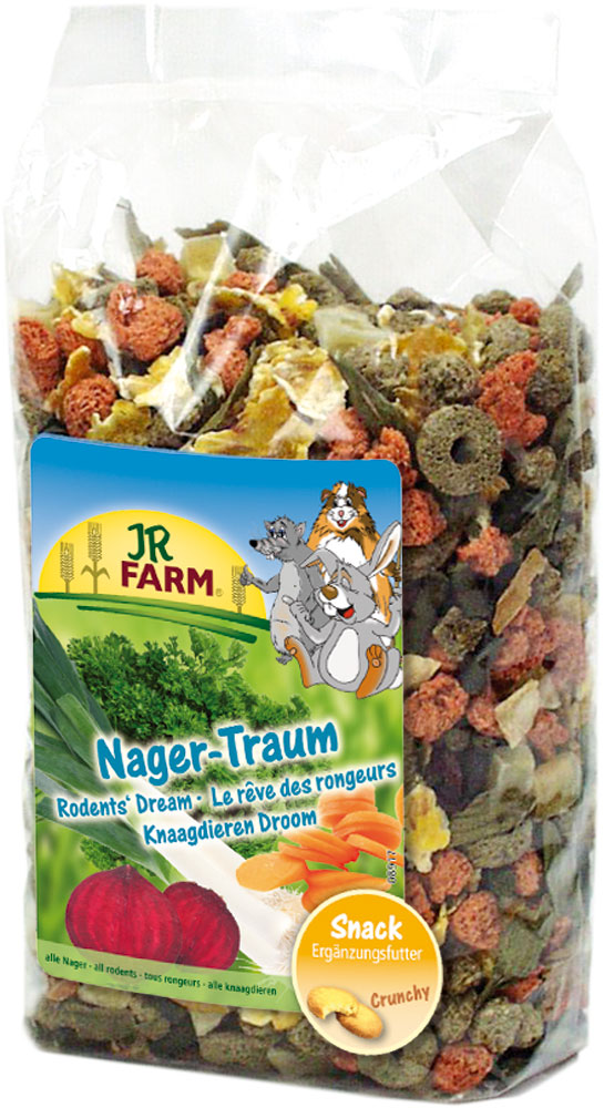 Лакомство для грызунов JR Farm Мечта грызунов, 200 г0120710 Лакомство для грызунов JR Farm Мечта грызунов, 200 г0120710Лакомство для грызунов JR Farm Мечта грызунов - разноцветная смесь, сделанная из высококачественного сырья и множества овощей. Богата витаминами и легко переваривается!Дополнение к основному корму для грызунов.Состав: шарики петрушки, травяная мука из маиса, пшеницы и шпината, хлопья маиса, морковь, картофель, свекла, лук-порей. Без искусственных красителей и консервантов. Пищевая ценность: белок 15,4%, жиры 2,6%, волокно 14,2%, зола 6,3%.Вес: 200 г. Товар сертифицирован. Уважаемые клиенты! Обращаем ваше внимание на возможные изменения в дизайне упаковки. Качественные характеристики товара остаются неизменными. Поставка осуществляется в зависимости от наличия на складе.