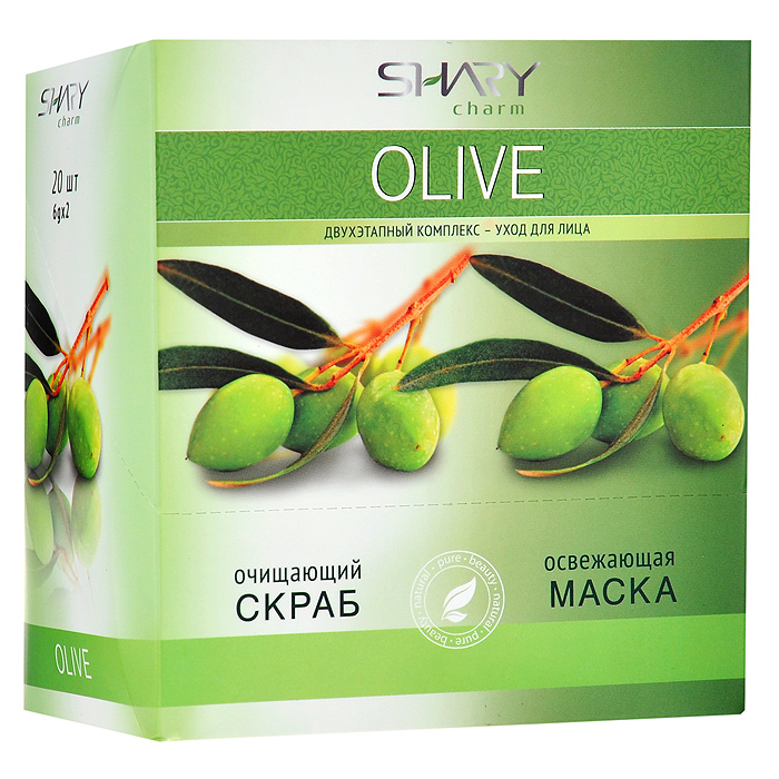 Shary Двухэтапный комплекс-уход для лица Olive: очищающий скраб, освежающая маска, 20x12 г5203069045479 Shary Двухэтапный комплекс-уход для лица Olive: очищающий скраб, освежающая маска, 20x12 г5203069045479Двухэтапный комплекс-уход для лица Shary Olive включает в себя очищающий скраб и освежающую маску.Очищающий кремовый скраб для лица содержит натуральный эксфолиант - микрогранулы из абрикосовых косточек, позволяющий мягко и нежно очистить даже самую чувствительную кожу, не повреждая ее. Легкая текстура скраба деликатно удаляет ороговевшие клетки и загрязнения, ускоряет естественный процесс регенерации, омолаживает и выравнивает кожу. В результате применения кожа выглядит обновленной, цвет лица становится свежим и сияющим. Применение очищающего скраба подготавливает кожу к нанесению освежающей маски и усиливает ее действие. Освежающая маска для лица на основе целебных масел оливы комплексно заботится о коже, делая ее нежной и бархатистой, освежает цвет лица, глубоко питает и защищает от стрессов. Масло оливы насыщает кожу витаминами А, Е, B, D, K, способствует сохранению эластичности, улучшает регенерацию клеток и препятствует появлению морщин. Экстракт розмарина обладает сильным тонизирующим свойством, способствующим разглаживанию кожи и приданию ей упругости. Экстракт лайма содержит витамин С и флавоноиды, увеличивающие запас жизненных сил каждой клетки, делая кожу свежей и подтянутой. Экстракт плюща увлажняет, улучшает кровообращение, уменьшает отечность, оказывает противовоспалительное действие. Способ применения:1 этап: нанесите скраб на чистую влажную кожу, избегая области вокруг глаз. Легко помассируйте в течение 1-2 минут. Тщательно смойте водой. 2 этап: после использования скраба нанесите маску на сухую кожу лица, избегая области вокруг глаз. Через 10-15 минут смойте теплой водой. Применять 1-2 раза в неделю.