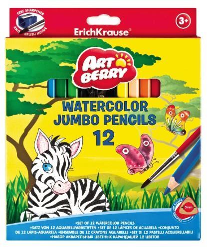 Карандаши Artberry 12цв акварельные треугольные Jumbo с точилкой и кисточкой72523WD Карандаши Artberry 12цв акварельные треугольные Jumbo с точилкой и кисточкой72523WDЦветные карандаши Erich Krause Art Berry - идеальный инструмент для самовыражения и развития маленького художника! В набор входят 12 коротких цветных карандашей и точилка. Корпус изготовлен из древесины, гладкость которой обеспечена многослойной покраской. Эргономичная треугольная форма позволяет правильно держать карандаш. Ребенок легко рисует без усталости и напряжения. Грифели не крошатся при рисовании, при падении не трескаются. Карандаши обладают яркими насыщенными цветами. Они уже заточены, поэтому все, что нужно для рисования - это взять чистый лист бумаги, и можно начинать! Карандаши упакованы в фирменную коробку с европодвесом.