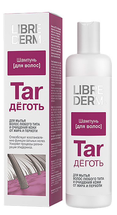 Librederm Шампунь Деготь, от перхоти, для любого типа волос, 250 млFS-00897 Librederm Шампунь Деготь, от перхоти, для любого типа волос, 250 млFS-00897Шампунь Деготь предназначен для мытья волос любого типа и очищения кожи волосистой части головы от жира и перхоти. Постоянное применение шампуня способствует восстановлению функции сальных желез, ускоряет процесс регенерации эпидермиса, препятствует выпадению волос.Особенно рекомендуется для ухода за жирными волосами.Товар сертифицирован.