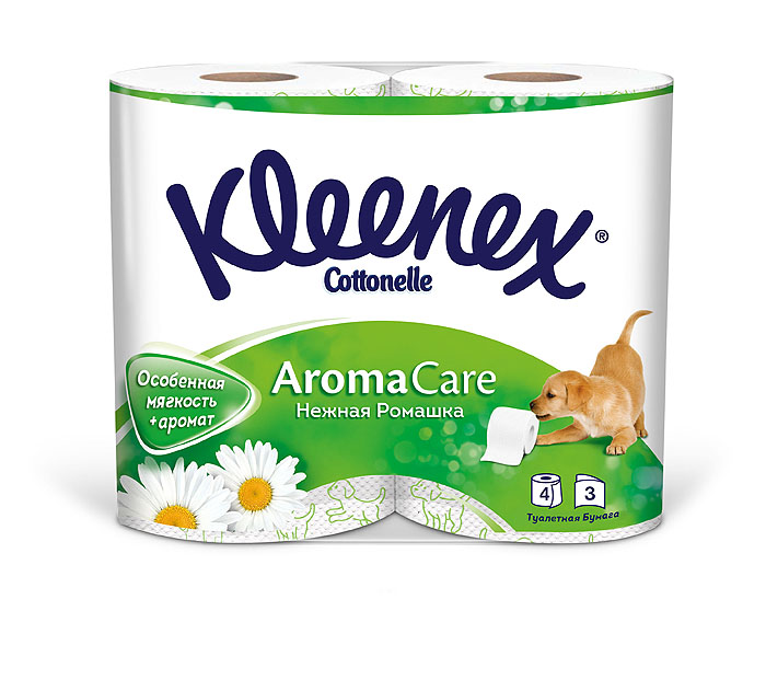 Туалетная бумага Kleenex Нежная Ромашка, трехслойная, с ароматом ромашки, цвет: белый, 4 рулона010-01199-23 Туалетная бумага Kleenex Нежная Ромашка, трехслойная, с ароматом ромашки, цвет: белый, 4 рулона010-01199-23Трехслойная туалетная бумага Kleenex имеет рисунок с тиснением и обладает приятным ароматом ромашки. Необыкновенно мягкая и шелковистая бумага изготовлена из экологически чистого, высококачественного сырья - 100% целлюлозы. Мягкая, нежная, но в тоже время прочная, бумага не расслаивается и отрывается строго по линии перфорации. Товар сертифицирован.