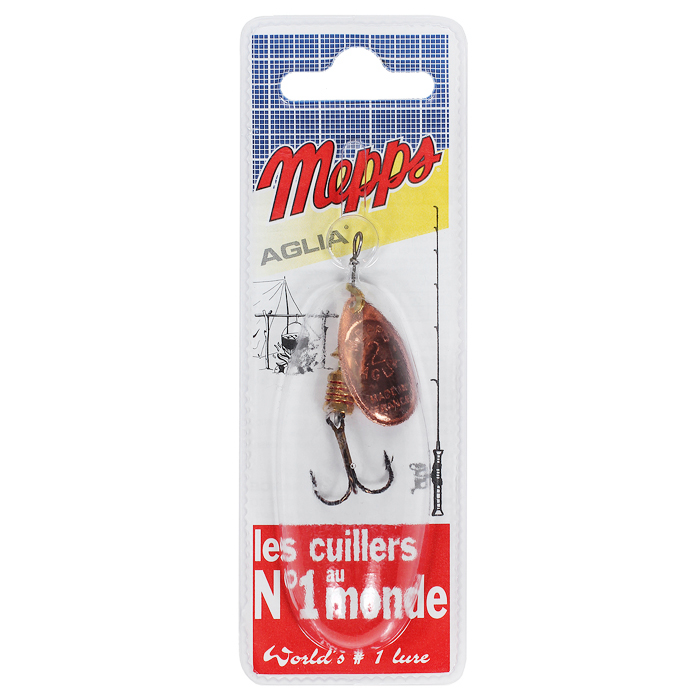 Блесна Mepps Aglia CU, вращающаяся, 4,5 г5671 Блесна Mepps Aglia CU, вращающаяся, 4,5 г5671Вращающая блесна Mepps Aglia CU - одна из первых блесен французского производства. При вращении угол отклонения лепестка от оси составляет 60°. Блесна в основном предназначена для водоемов со слабым течением, или стоячей водой. Благодаря своей превосходно выверенной механике, она начинает послушно вращаться, лишь только коснется воды. Конус вращения адаптируется к силе течения, что позволяет ей создавать вибрации, наиболее привлекательные для хищников. Обладает устойчиво-ровным движением (поведением) в воде - при различных способах и скоростях проводки.Блесна Mepps Aglia CU - очень популярная классическая модель. Рекомендуется при ловле форели, окуня, голавля, жереха, язя, как крупных, так и меньшего размера.