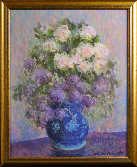 Картина Синяя японская ваза с розами (Vase bleu japonais avec roses), натюрморт. Художник Родольф Планкетт. Пастель. Франция, 1998 годIDEA CT3-06 Картина Синяя японская ваза с розами (Vase bleu japonais avec roses), натюрморт. Художник Родольф Планкетт. Пастель. Франция, 1998 годIDEA CT3-06Картина Синяя японская ваза с розами (Vase bleu japonais avec roses). Художник Родольф Планкетт (Rodolphe Planquette , г.р. 1926). Пастель. Франция, 1998 год. Картина заключена в раму, хранится под стеклом. Размер рамы 37 х 45,5 см, размер окна 31,5 х 40 см.Сохранность очень хорошая. В правом нижнем углу подпись автора Rodolphe Planquette. На оборотной стороне - от руки подписано название картины и год создания - Vase bleu japonais avec roses, 1998. Имеется петля для подвески.Картина - это изысканное украшение интерьера, мудрое вложение средств и прекрасный подарок коллекционеру и ценителю!