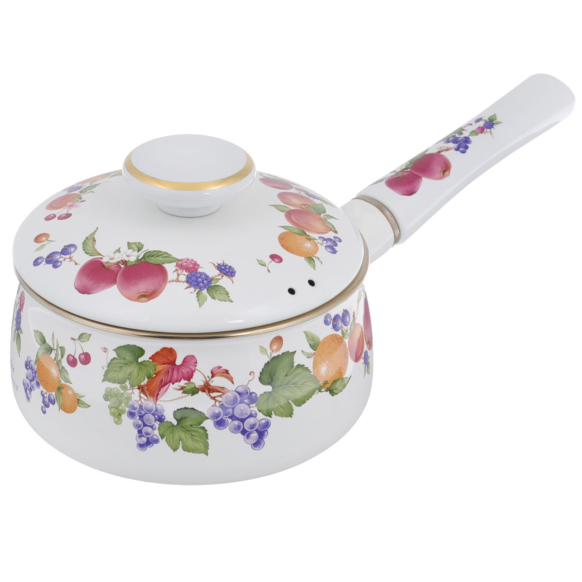 Ковш эмалированный Ejiry Фрукты с крышкой, 2,1 л. Э8353FS-91909 Ковш эмалированный Ejiry Фрукты с крышкой, 2,1 л. Э8353FS-91909Ковш Ejiry Фрукты изготовлен из нержавеющей стали с высококачественным эмалированным покрытием. Внешние стенки оформлены красочным изображением фруктов. Эмалированная посуда фирмы Ejiry - это японское ноу-хау. Уникальная технология обработки внутренней поверхности и все свойства, присущие эмалевым покрытиям, представляют преимущества, которые невозможно воспроизвести, используя другие материалы:- вкусовые свойства продуктов питания не искажаются, т.к. отсутствуют выделения ионов металлов;- запах пищевых продуктов не задерживается на стенках посуды;- покрытие устойчиво к воздействию щелочей и кислот и не вступает в химические реакции с пищевыми продуктами;- гладкая стекловидная поверхность препятствует размножению бактерий и значительно превосходит нержавеющую сталь, алюминий и др. материалы по санитарным свойствам и простоте ухода. Благодаря утолщенному дну, посуда быстро разогревается и дольше сохраняет тепло. Гладкая, абсолютно ровная поверхность легко моется. Ковш имеет удобную керамическую ручку и крышку. Подходит для газовых, электрических, стеклокерамических, галогеновых, индукционных плит.