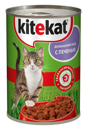 Консервы Kitekat Домашний обед для взрослых кошек, с печенью, 410 г0120710 Консервы Kitekat Домашний обед для взрослых кошек, с печенью, 410 г0120710Консервы для взрослых кошек Kitekat - полнорационный сбалансированный корм для кошек, который идеально подойдет вашему любимцу. Аппетитные мясные кусочки в нежном соусе содержат все питательные вещества, витамины и минералы, необходимые для сбалансированного питания вашей кошки каждый день. В рацион домашнего любимца нужно обязательно включать консервированный корм, ведь его главные достоинства - высокая калорийность и питательная ценность. Консервы лучше усваиваются, чем сухие корма. Также важно, что животные, имеющие в рационе консервированный корм, получают больше влаги. Корм не содержит сои, консервантов, ароматизаторов, искусственных красителей, усилителей вкуса.Состав: мясо и субпродукты (в том числе печень минимум 4%), злаки, растительное масло, таурин, витамины, минеральные вещества. Анализ: белки - 6,5 г, жиры - 3,5 г, клетчатка - 0,3 г, зола - 2,5 г, витамин А - не менее 70 МЕ мг, витамин Е - не менее 0,9 мг, влага - 84 г. Вес 410 г.Товар сертифицирован.