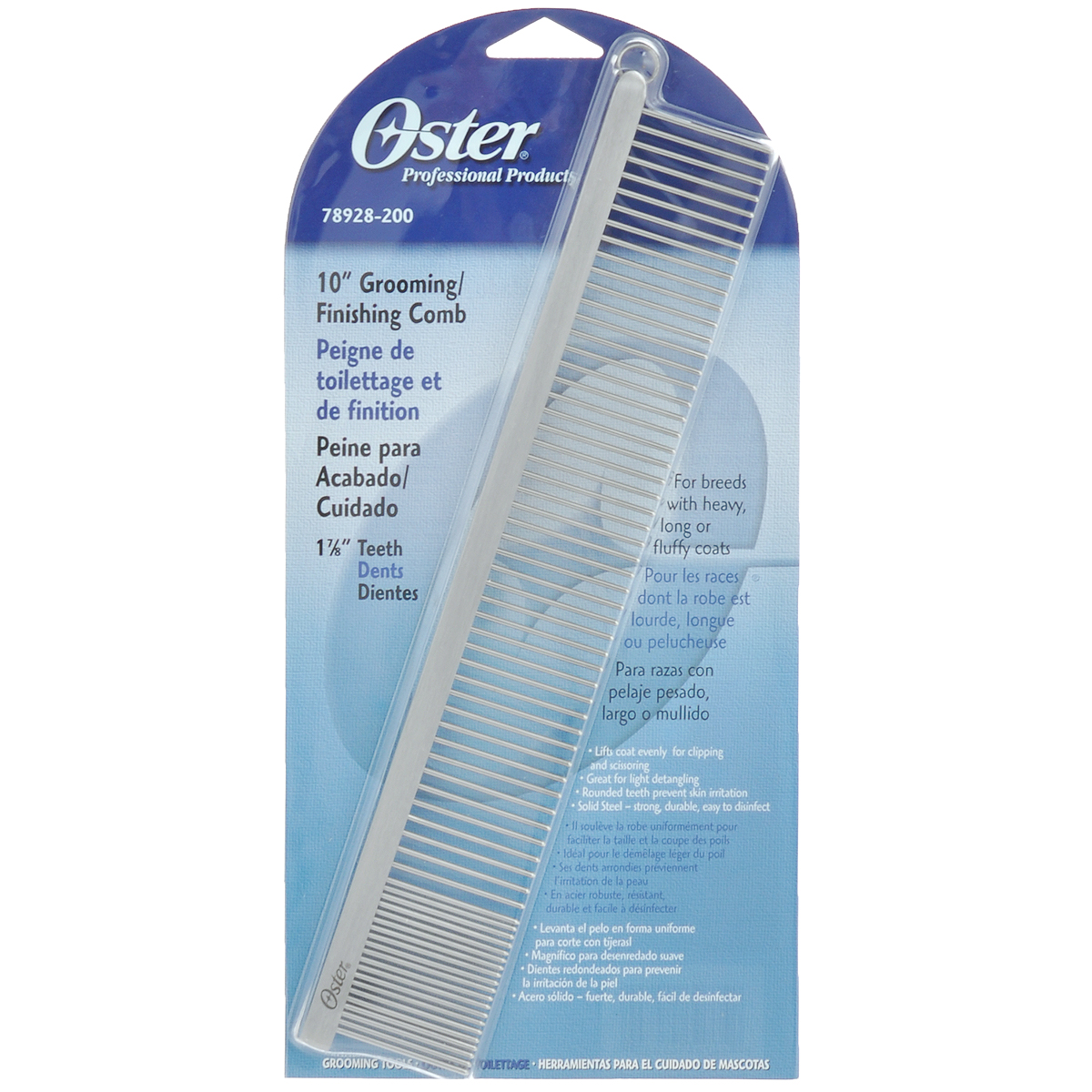 Расческа для животных Oster, длина 25 см36043/666025 Расческа для животных Oster, длина 25 см36043/666025Расческа для животных Oster - это большая металлическая комбинированная расческа с закругленными зубьями. Расческа имеет две частоты зубьев. Гребень предназначен для пород с тяжелой, длинной и пушистой шерстью. Равномерно удаляет отмершие и спутанные волосы, подготавливая шерсть для возможной стрижки. Закругленные зубцы препятствуют повреждению волоса при расчесывании и раздражению кожи. Твердая сталь - крепкая, долговечная и легкая в использовании. Длина зубьев: 3,5 см.Длина расчески: 25 см.