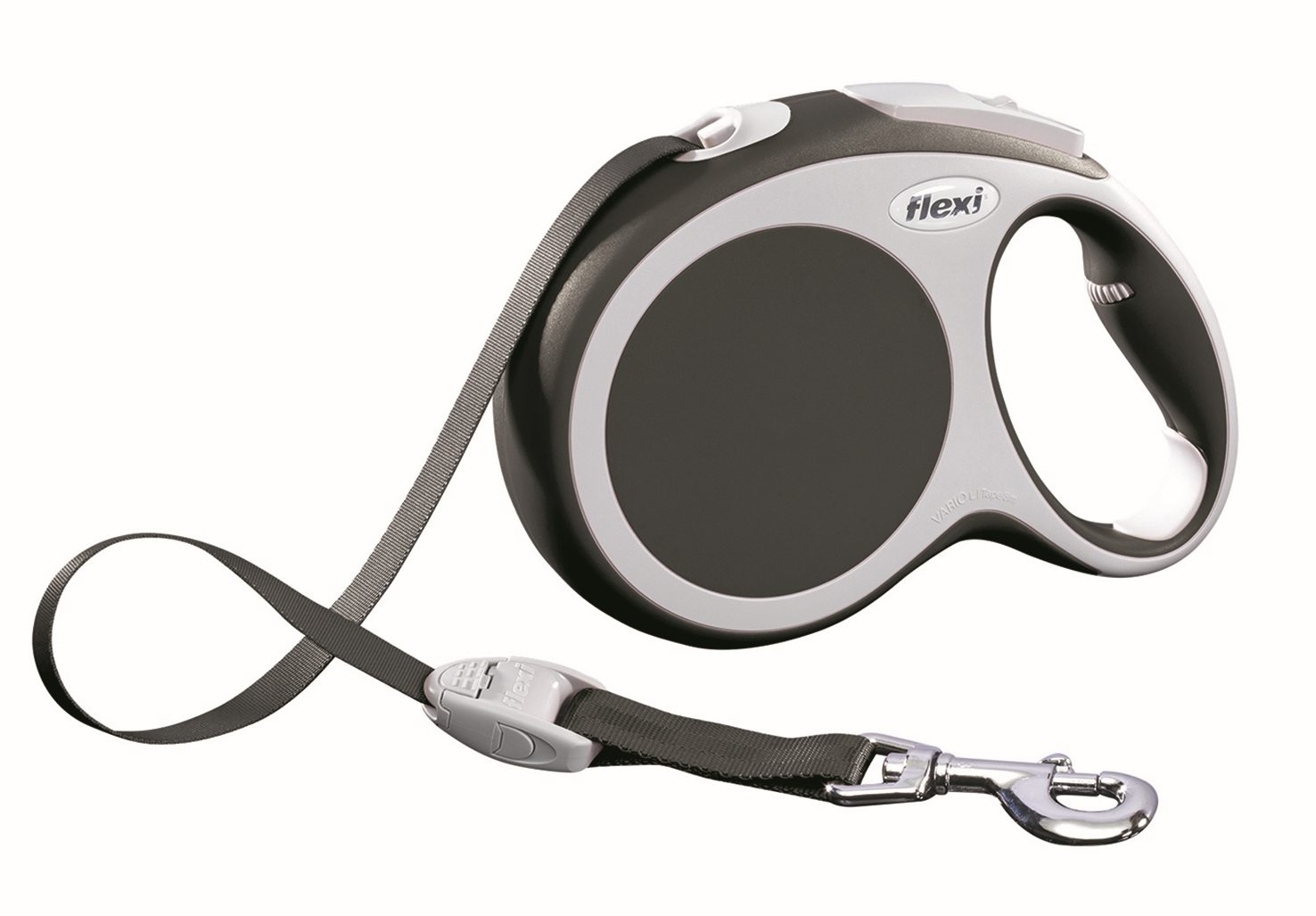 Поводок-рулетка Flexi Vario Compact L для собак до 50 кг, цвет: серый, 8 м0120710 Поводок-рулетка Flexi Vario Compact L для собак до 50 кг, цвет: серый, 8 м0120710Поводок-рулетка Flexi Vario Compact L изготовлен из пластика и нейлона. Подходит для собак весом до 50 кг. Ленточный поводок обеспечивает каждой собаке свободу движения, что идет на пользу здоровью и радует вашего четвероногого друга. Рулетка очень проста в использовании. Она оснащена кнопками кратковременной и постоянной фиксации. Ее можно оснастить мультибоксом для лакомств или пакетиков для сбора фекалий, LED подсветкой корпуса, своркой или ремнем с LED подсветкой. Поводок имеет прочный корпус, хромированную застежку и светоотражающие элементы.Длина поводка: 8 м. Максимальная нагрузка: 50 кг.Товар сертифицирован.