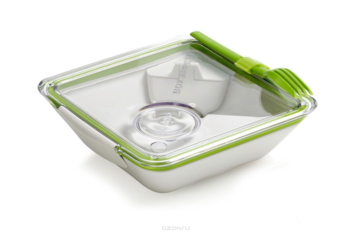 Ланч-бокс Black+Blum Box Appetit, цвет: белый, зеленый, 19 х 19 х 6 смVT-1520(SR) Ланч-бокс Black+Blum Box Appetit, цвет: белый, зеленый, 19 х 19 х 6 смVT-1520(SR)Ланч-бокс Black+Blum Box Appetit изготовлен из высококачественного пищевого пластика, устойчивого к нагреванию. Ланч-бакс имеет квадратную форму. Оснащен прозрачной вакуумной крышкой, которая закрывается на две защелки. Благодаря силиконовой прослойке, крышка плотно закрывается, обеспечивая герметичность и дольше сохраняя продукты свежими. В комплекте имеется соусник, контейнер для салатов или фруктов и вилка, которая крепится к крышке. Благодаря дополнительным контейнерам, еда из отделений не перемешивается между собой. Поэтому в одном ланч-боксе можно хранить вторые блюда, соус, фрукты или десерт. Благодаря компактным размерам, ланч-бокс поместится даже в дамскую сумочку.Можно использовать в микроволновой печи и мыть в посудомоечной машине.