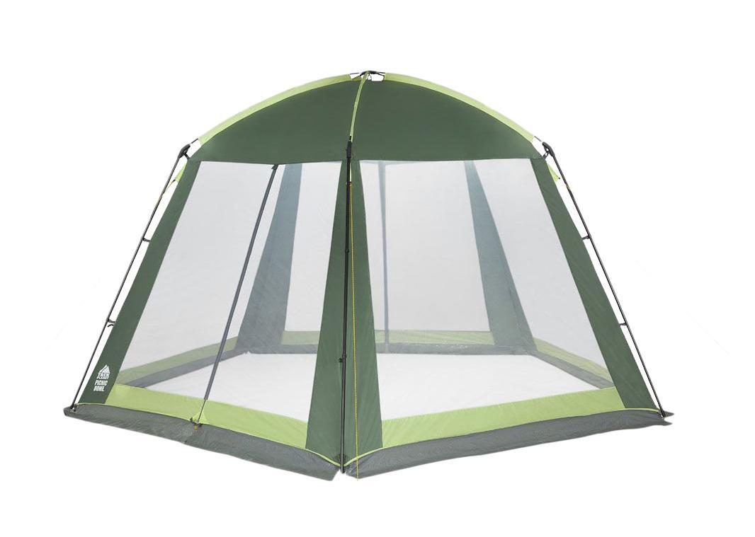 Шатер-тент TREK PLANET PICNIC DOME, пятиугольной формы, 395 см х 410 см х 215 см, цвет: зеленый, светло-зеленый70255 Шатер-тент TREK PLANET PICNIC DOME, пятиугольной формы, 395 см х 410 см х 215 см, цвет: зеленый, светло-зеленый70255Универсальный шатер пятиугольной формы TREK PLANET Picnic Dome с огромным внутренним помещением, отлично подойдет как для дачи, в качестве беседки или полевого навеса. Особенности шатра:- большие москитные сетки со всех сторон;- легко собирается и разбирается;- устойчив на ветру;- два входа в шатер;- двери из москитной сетки с молнией по центру, удобно сворачиваются по бокам;- каркас: боковые стойки из стали, потолочные дуги из прочного стеклопластика;- прочные и удобные адаптеры для дуг со стойками;- защитный полог по всему периметру защищает от насекомых.Палатка упакована в сумку-чехол с ручками, застегивающуюся на застежку-молнию. Размер в сложенном виде 20 см х 68 см.