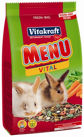 Корм для кроликов Vitakraft Menu Vital, 500 г0120710 Корм для кроликов Vitakraft Menu Vital, 500 г0120710Сбалансированный корм для кроликов Vitakraft Menu Vital для ежедневного применения. В состав входят: овощи, семена, злаки, витамины и минералы, а так же клетчатка, необходимая для правильной работы пищеварительной системы. Состав: компоненты растительного происхождения, злаки, овощи, фрукты,минералы, растительные масла и жиры, сахар, семена. Анализ:13% протеин, 3% масло, 13% клетчатка, 6% зола, 10% влажность, 54,5% углеводы, витамины А, Е, С, В1, В2.Товар сертифицирован.