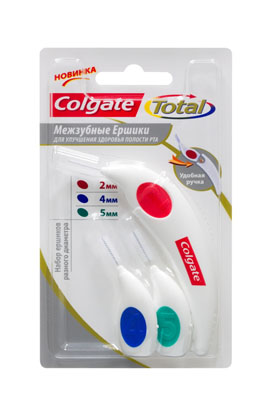 Межзубные ершики COLGATE Total2, 4, 5 мм84850536_золушка/голубой, розовый Межзубные ершики COLGATE Total2, 4, 5 мм84850536_золушка/голубой, розовыйМежзубные ершики разных диаметров улучшают здоровье полости рта и станут важной частью ежедневного ухода. Уникальный дизайн Tri-Proxi щетинок специально разработан для обеспечениявысокоэффективной чистки. При правильном использовании помогает эффективноудалять зубной налет в межзубных промежутках, наиболее подверженных развитию кариеса. При использовании вместе с ручкой облегчает доступ в труднодоступные промежутки между зубами. Компактный размер идеален для применения вне дома. Характеристики: Диаметр ершика:2 мм, 4 мм, 5 мм. Длина корпуса ершика в собранном виде (насадка внутри):8 см. Материал:пластик, полиэстер. Изготовитель:Швейцария. Артикул:MBCINME01.Товар сертифицирован.