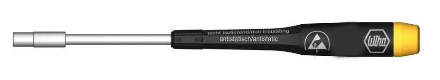 Отвертка Precision 277 ESD торцевая головка SW4,5x60 Wiha 3231480621 Отвертка Precision 277 ESD торцевая головка SW4,5x60 Wiha 3231480621Отвертка с торцевой головкой Wiha Precision ESD с шестигранником. Оснащена диссипативной рукоятка, отводящей электростатический заряд. Жало выполнено из хромованадиевой стали полной закалки с матовым хромированием. Рукоятка Precision с крутящимся колпачком, поверхностное сопротивление 106-109 Ом. Применяется для любых работ с деталями, подверженными воздействию электростатического заряда.Нормы: IEC 61340-5-1.Общая длина отвертки: 15,5 см.Длина жала: 6 см.Размер ручки: 9,5 см х 1,2 см х 1,2 см.