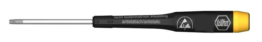 Отвертка Precision 278 ESD T7x40 Wiha 0766198298130 Отвертка Precision 278 ESD T7x40 Wiha 0766198298130Отвертка Wiha Precision ESD оснащена диссипативной рукояткой, отводящей электростатический заряд. Жало выполнено из высококачественной хром-ванадий-молибденовой стали полной закалки с матовым хромированием. Наконечник Wiha ChromTop гарантирует максимальное соответствие размерности. Рукоятка Precision с крутящимся колпачком, поверхностное сопротивление 106-109 Ом. Применяется для любых работ с деталями, подверженными воздействию электростатического заряда.Нормы: IEC 61340-5-1.Общая длина отвертки: 12 см.Длина жала: 4 см.Размер ручки: 8 см х 1,1 см х 1,1 см.