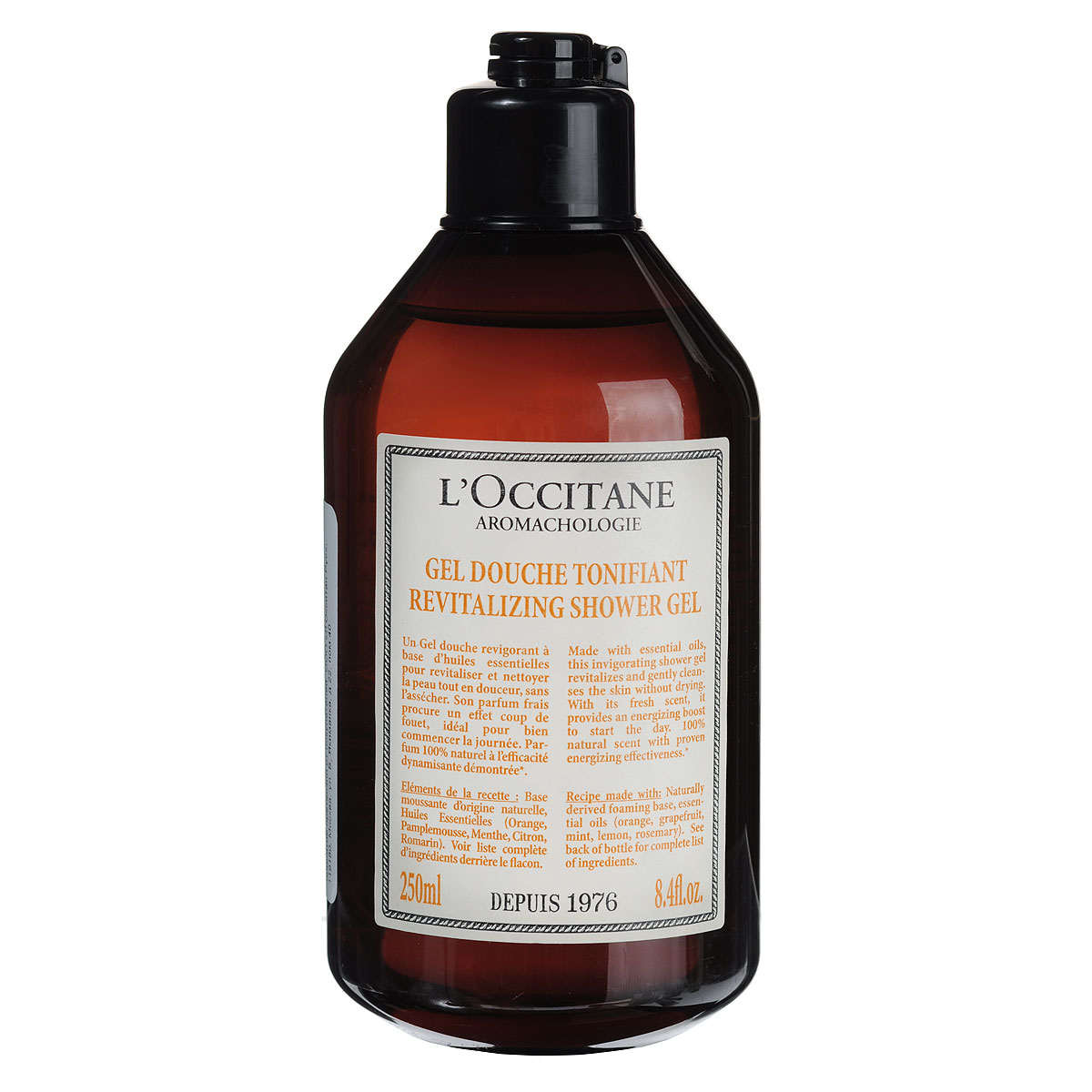 LOccitane Гель для душа Аромакология, тонизирующий, 250 мл40112 LOccitane Гель для душа Аромакология, тонизирующий, 250 мл40112Бодрящий гель для душа с эфирными маслами заряжает энергией на целый день.95 % натуральных компонентов — пенообразующая основа без сульфатов. Натуральный аромат с доказанным тонизирующим эффектом. Товар сертифицирован.