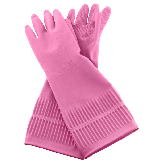 Перчатки латексные Clean Wrap Latex Glove, цвет: розовый. Размер SES-412 Перчатки латексные Clean Wrap Latex Glove, цвет: розовый. Размер SES-412Хозяйственные ароматизированные перчатки Latex Glove предохраняют кожу рук от загрязнения и влаги, они идеально подходят для стирки, уборки и прочих работ по хозяйству. Метод двойного покрытия делает перчатки более гигиеничными и удобными. Защищает руки благодаря специальному защитному компоненту на внутренней поверхности перчаток. При изготовлении перчаток используется 100% натуральный латекс, который сохраняет мягкость и прочность при использовании, как в горячей, так и в холодной воде, и зимой при низких температурах. Эргономичный дизайн позволяет перчаткам удобно прилегать к рукам, создавая удобство в использовании и не натирая кожу. Обеспечивают комфорт рукам, благодаря контролирующему влажность покрытию. Превосходные водоотталкивающие и быстросохнущие свойства позволяют перчаткам хорошо держаться на руках и легко сниматься даже в намоченном состоянии. Поверхность пальцев и ладони рифленая.