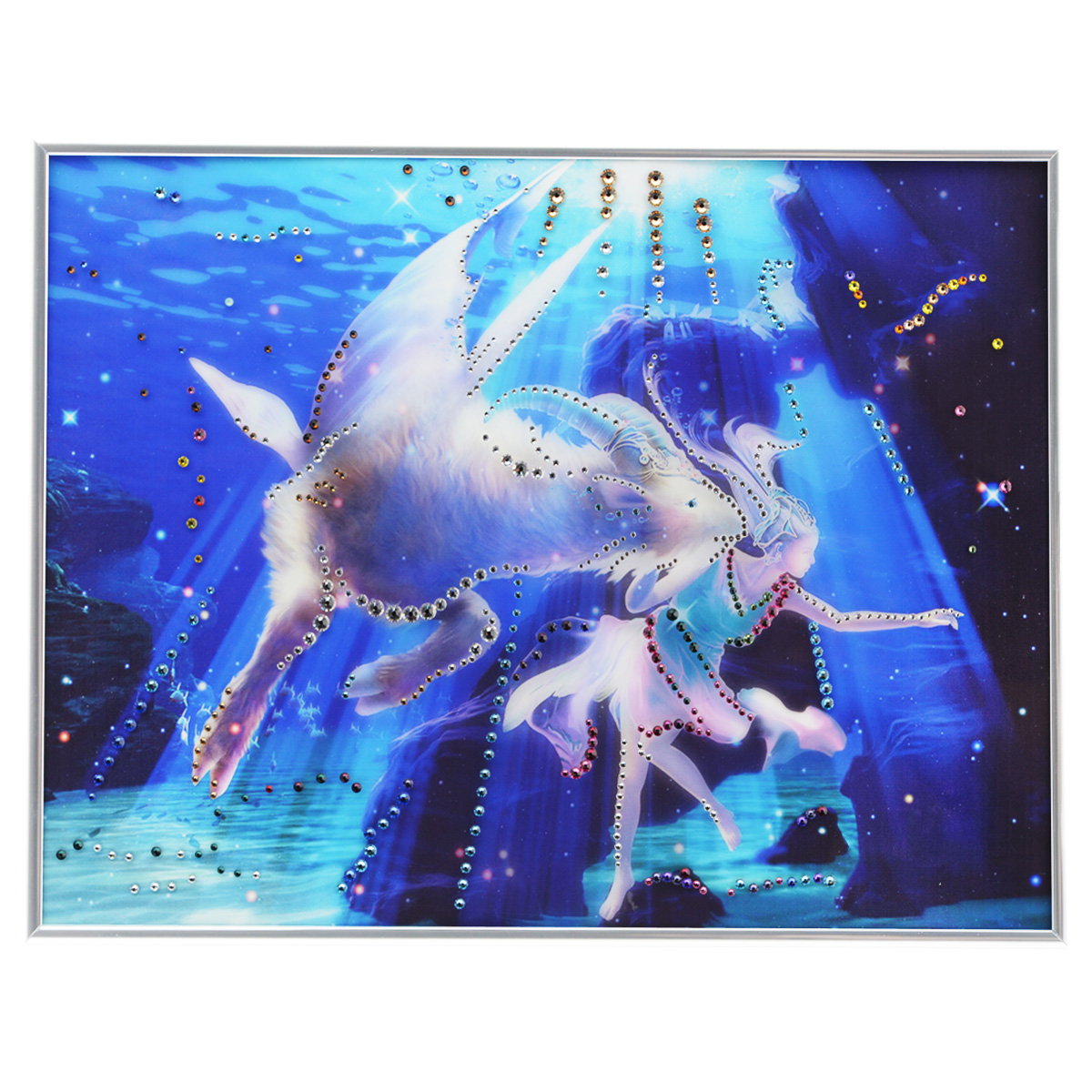 Картина с кристаллами Swarovski Знак зодиака. Козерог Кагая, 40 см х 30 смRG-D31S Картина с кристаллами Swarovski Знак зодиака. Козерог Кагая, 40 см х 30 смRG-D31SИзящная картина в металлической раме, инкрустирована кристаллами Swarovski, которые отличаются четкой и ровной огранкой, ярким блеском и чистотой цвета. Красочное изображение знака зодиака - козерог Кагая, расположенное под стеклом, прекрасно дополняет блеск кристаллов. С обратной стороны имеется металлическая петелька для размещения картины на стене. Картина с кристаллами Swarovski Знак зодиака. Козерог Кагая элегантно украсит интерьер дома или офиса, а также станет прекрасным подарком, который обязательно понравится получателю. Блеск кристаллов в интерьере, что может быть сказочнее и удивительнее. Картина упакована в подарочную картонную коробку синего цвета и комплектуется сертификатом соответствия Swarovski.