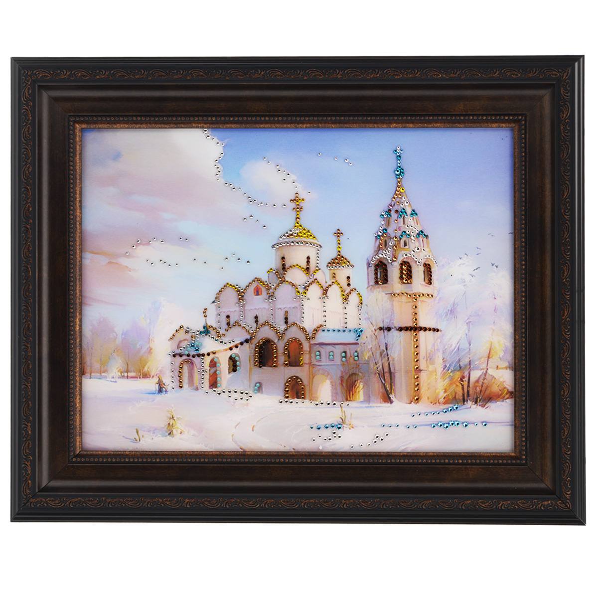 Картина с кристаллами Swarovski Церковь, 50 х 40 смPM-3302 Картина с кристаллами Swarovski Церковь, 50 х 40 смPM-3302Изящная картина в багетной раме, инкрустирована кристаллами Swarovski, которые отличаются четкой и ровной огранкой, ярким блеском и чистотой цвета. Красочное изображение церкови, расположенное под стеклом, прекрасно дополняет блеск кристаллов. С обратной стороны имеется металлическая проволока для размещения картины на стене. Картина с кристаллами Swarovski Церковь элегантно украсит интерьер дома или офиса, а также станет прекрасным подарком, который обязательно понравится получателю. Блеск кристаллов в интерьере, что может быть сказочнее и удивительнее. Картина упакована в подарочную картонную коробку синего цвета и комплектуется сертификатом соответствия Swarovski.