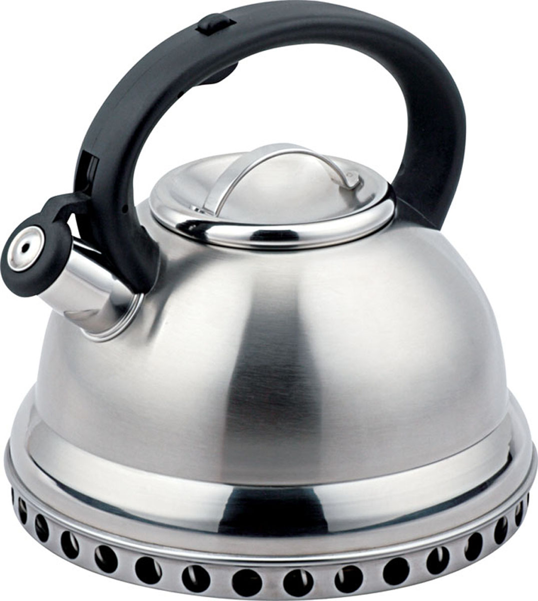 Чайник Bekker De Luxe со свистком, 2,6 л. BK-S409VT-1520(SR) Чайник Bekker De Luxe со свистком, 2,6 л. BK-S409VT-1520(SR)Чайник Bekker De Luxe изготовлен из высококачественной нержавеющей стали 18/10. Поверхность матовая с зеркальной полосой по нижнему краю. Цельнометаллическое дно распределяет тепло по всей поверхности, что позволяет чайнику быстро закипать. Дно по краю оформлено отверстиями. Эргономичная фиксированная ручка выполнена из бакелита черного цвета. Носик оснащен откидным свистком, который подскажет, когда вода закипела. Свисток открывается нажатием на рукоятку. Подходит для всех типов плит, включая индукционные. Можно мыть в посудомоечной машине.