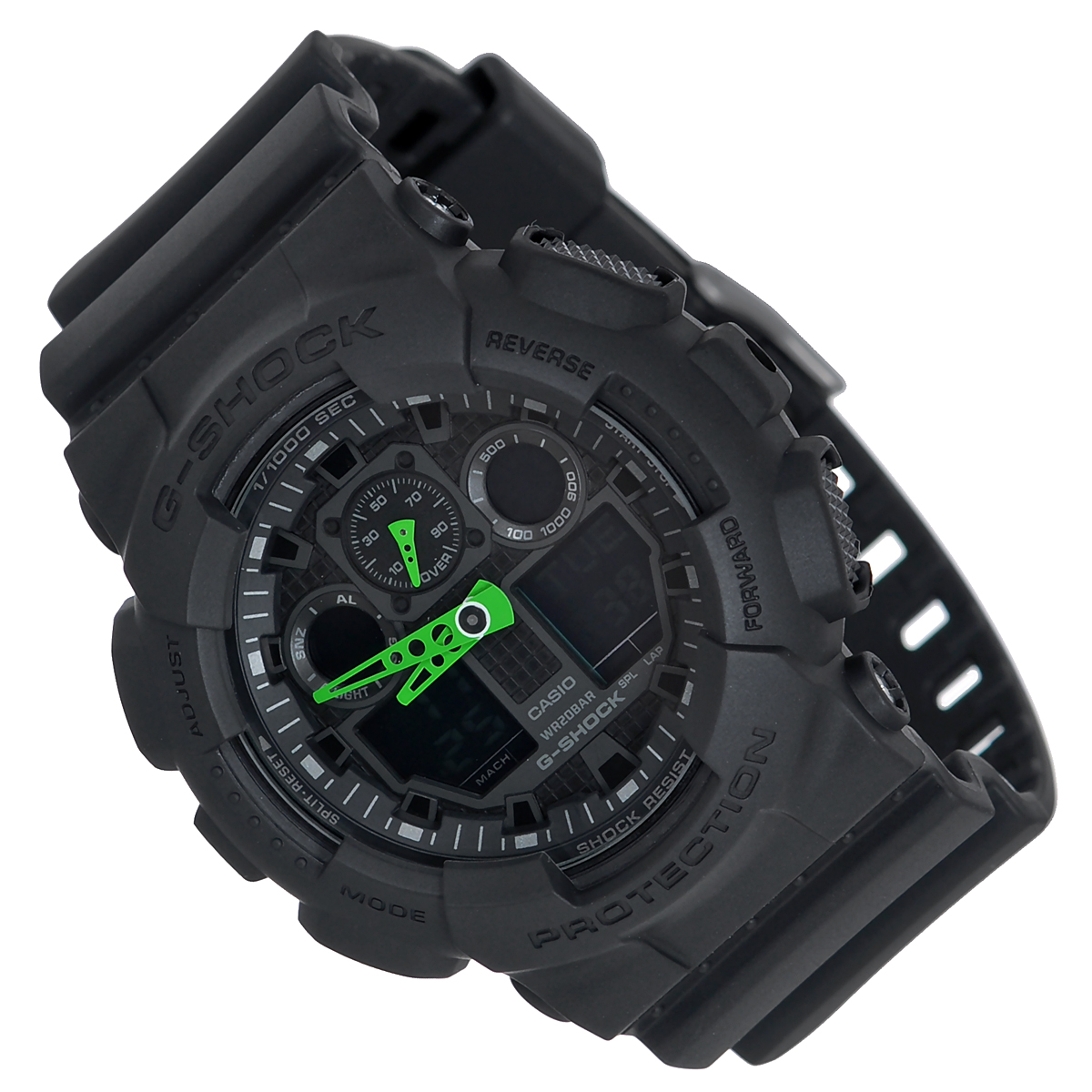Часы мужские наручные Casio G-Shock, цвет: черный. GA-100C-1A3140_007 Часы мужские наручные Casio G-Shock, цвет: черный. GA-100C-1A3140_007Стильные часы G-Shock от японского брэнда Casio - это яркий функциональный аксессуар для современных людей, которые стремятся выделиться из толпы и подчеркнуть свою индивидуальность. Часы выполнены в спортивном стиле. Корпус имеет ударопрочную конструкцию, защищающую механизм от ударов и вибрации. Циферблат подсвечивается светодиодной автоматической подсветкой. Функция автоподсветки освещает циферблат при повороте часов к лицу. Ремешок из мягкого пластика имеет классическую застежку.Основные функции: -5 будильников, один с функцией Snooze, ежечасный сигнал; -автоматический календарь (число, месяц, день недели, год); -сплит-хронограф; -измерение скорости и расстояния; -секундомер с точностью показаний 1/1000 с, время измерения 100 часов; -12-ти и 24-х часовой формат времени; -таймер обратного отсчета от 1 мин до 24 ч с автоповтором; -мировое время.Часы упакованы в фирменную коробку с логотипом Casio. Такой аксессуар добавит вашему образу стиля и подчеркнет безупречный вкус своего владельца.Характеристики: Диаметр циферблата: 3,6 см.Размер корпуса: 5,5 см х 5,1 см х 1,7 см.Длина ремешка (с корпусом): 25 см.Ширина ремешка: 2,2 см. STAINLESS STELL BACK JAPAN MOVT EL CASED IN CHINA.