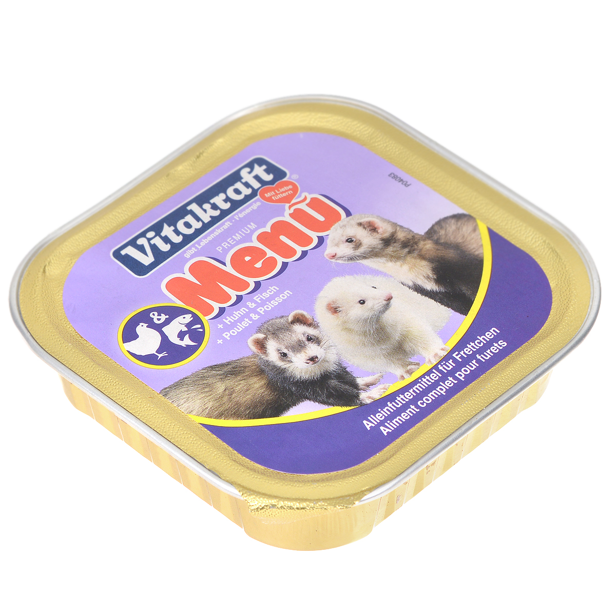 Консервы для хорьков Vitakraft Delikatess Menu, 100 г0120710 Консервы для хорьков Vitakraft Delikatess Menu, 100 г0120710Корм Vitakraft Delikatess Menu для хорьков для ежедневного применения. В консервах содержится комплекс жирных кислот, витаминов и минералов, заботящихся о хорошем внешнем виде шерсти и кожи животного.Благодаря оптимальному содержанию витаминов, минералов и питательных веществ рацион обеспечивает организм хорька всеми ресурсами, нужными для его нормальной жизнедеятельности и хорошего здоровья.Состав: мясо и мясные субпродукты, рыба и рыбные субпродукты, минералы. Пищевая ценность: 10% протеин, 5% жир, 0,2% клетчатка, 2% зола, 0,4% кальций, 0,3% фосфор, 82% влажность. Витамины: 30 мг витамин Е. Применение: давать 1 банку в день. Вес: 100 г. Уважаемые клиенты! Обращаем ваше внимание на возможные изменения в дизайне упаковки. Поставка осуществляется в зависимости от наличия на складе.