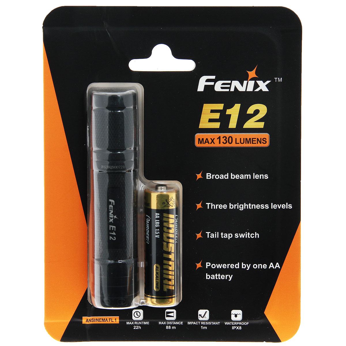 Фонарь Fenix E12KOCAc6009LED Фонарь Fenix E12KOCAc6009LEDFenix E12 Cree XP-E2 LED — это компактный, но яркий фонарик-брелок. Благодаря небольшим размерам, он может всегда быть с вами. Длина Fenix E12 — 9 см., а диаметр — 1,9 см. Производитель позиционирует устройство как туристический фонарь и осветительный прибор на каждый день. По сравнению с предыдущей моделью, у Fenix E12 стало на 1 режим работы больше. Теперь их 3: низкий, средний и высокий. Выбрав один из них, можно регулировать яркость светового потока от 8 до 130 люмен. Причем, способа переключения рабочих режимов у этого фонаря два. Во-первых, можно использовать кнопку в хвостовой части устройства. Но, кроме того, изменить яркость можно и при помощи вращения головы фонаря.Режими яркости:Высокий: 130 люмен — 1 час 30 мин.Средний: 50 люмен — 6 часов 30 мин.Низкий: 8 люмен — 40 часов.