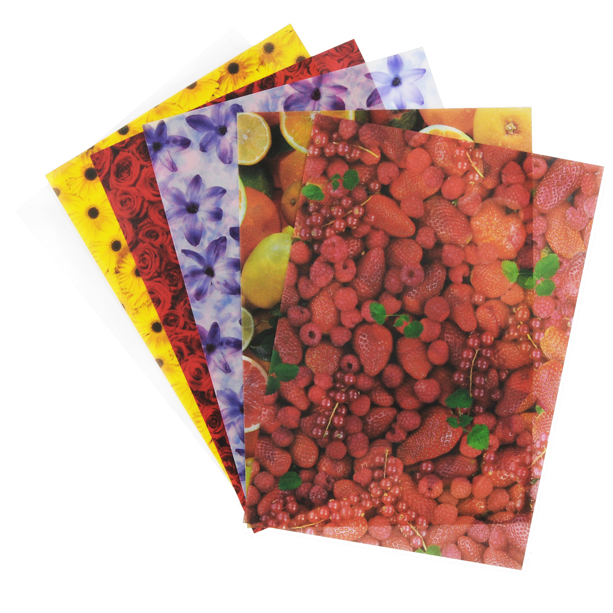 Транспарентная бумага Folia Цветы и фрукты, 23 x 33 см, 5 листов55052 Транспарентная бумага Folia Цветы и фрукты, 23 x 33 см, 5 листов55052Транспарентная бумага Folia Цветы и фрукты - полупрозрачная бумага с различными изображениями цветов и фруктов. Используется для изготовления открыток, для скрапбукинга и других декоративных или дизайнерских работ. Бумага прекрасно держит форму, не пачкает руки, отлично крепится. Конструирование из транспарентной бумаги - необходимый для развития детей процесс. Во время занятия аппликацией ребенок сумеет разработать четкость движений, ловкость пальцев, аккуратность и внимательность. Кроме того, транспарентная бумага позволит разнообразить идеи ребенка при создании творческих работ.