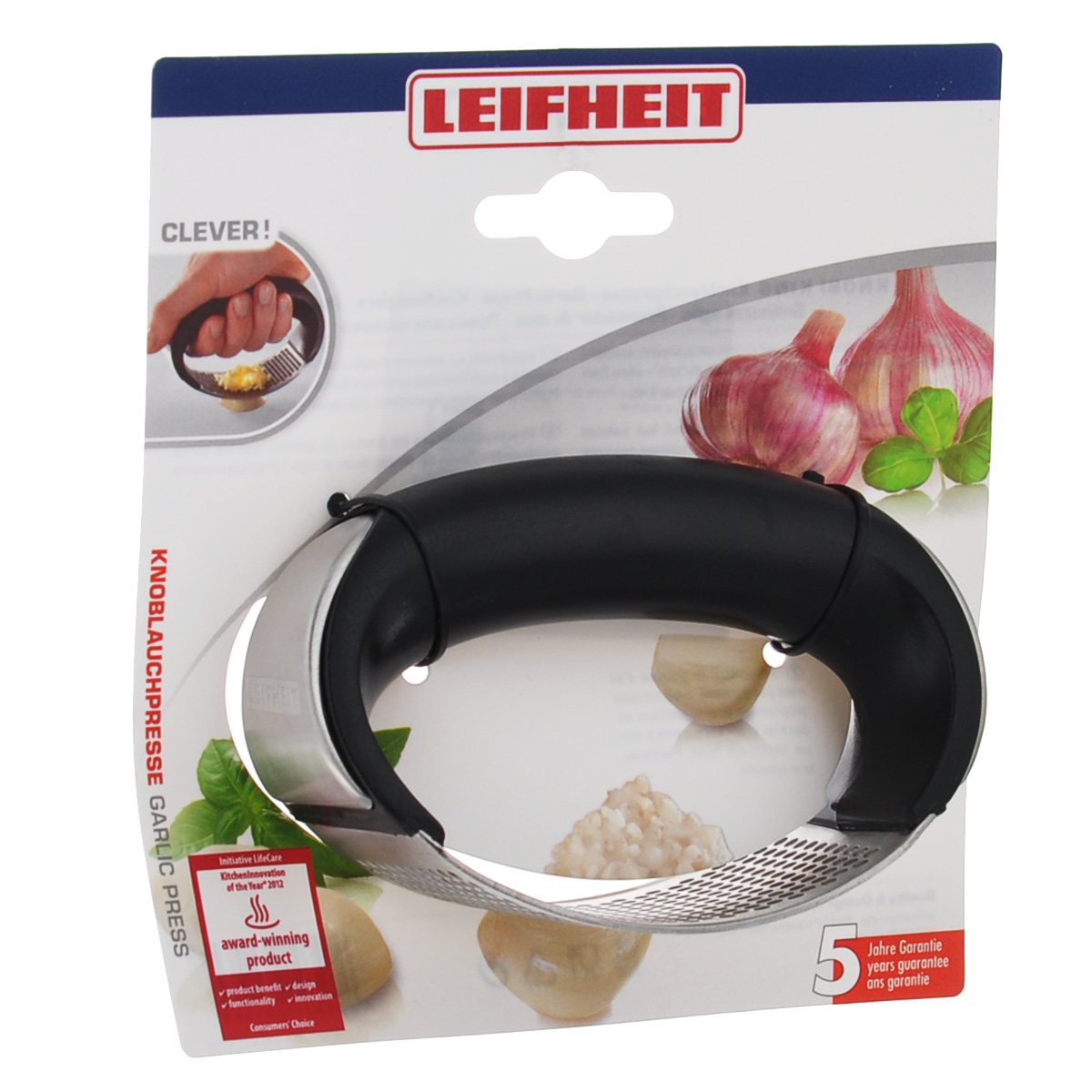 Резка для чеснока Leifheit ProlineTD 0108 Резка для чеснока Leifheit ProlineTD 0108Резка для чеснока Leifheit Proline изготовлена из пластика и нержавеющей стали. Прибор предназначен для выдавливания всего зубчика чеснока. Просто положите зубчик на ровную поверхность и надавите сверху прибором (стороной из нержавеющей стали). Чеснок быстро измельчиться, при этом вам не придется прилагать много усилий. Резка для чеснока Leifheit Proline станет прекрасным дополнением к коллекции ваших кухонных аксессуаров. Можно мыть в посудомоечной машине.