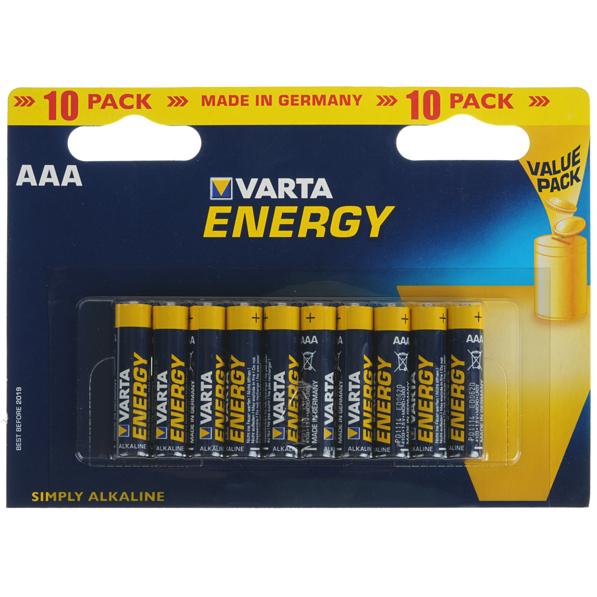 Батарейка Varta Energy, тип ААА, 1,5В, 10 шт6182 Батарейка Varta Energy, тип ААА, 1,5В, 10 шт6182Алкалиновые батарейки Varta Energy отличаются долгим сроком работы, подходят для аудио- видео- техники, а также другой электроники и бытовых приборов. Сделаны из качественных материалов.