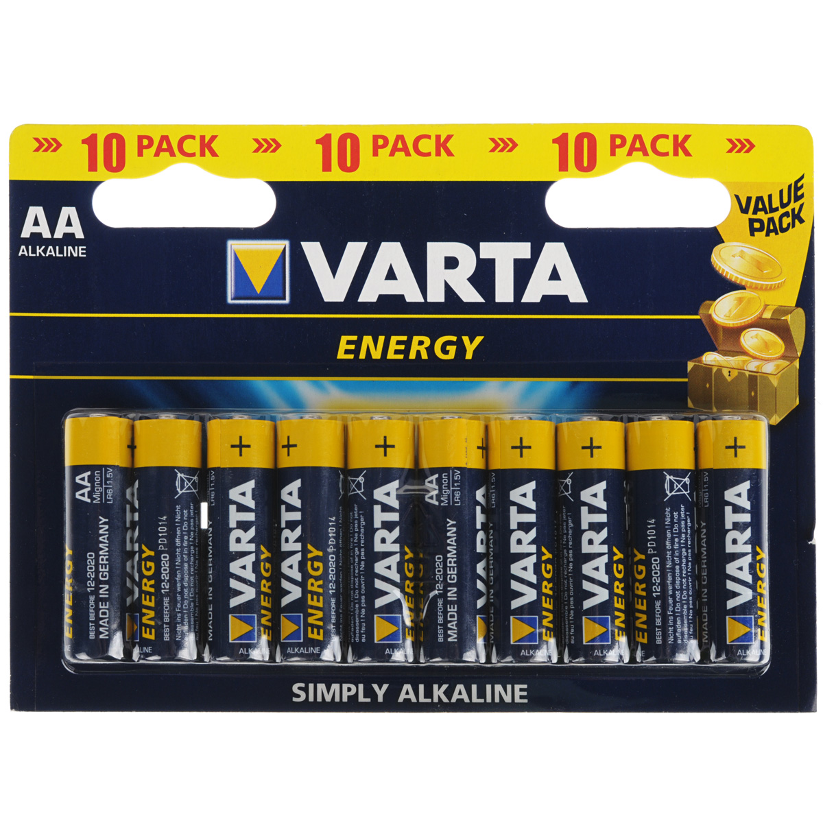 Батарейка Varta Energy, тип AA, 1,5В, 10 шт7372 Батарейка Varta Energy, тип AA, 1,5В, 10 шт7372Алкалиновые батарейки Varta Energy отличаются долгим сроком работы, подходят для аудио- видео- техники, а также другой электроники и бытовых приборов. Сделаны из качественных материалов.