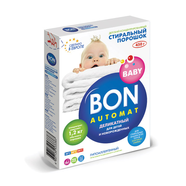 Стиральный порошок Baby Bon Automat. Деликатный, концентрированный, для детского белья, 450 гAR-81546974 Стиральный порошок Baby Bon Automat. Деликатный, концентрированный, для детского белья, 450 гAR-81546974Концентрированный стиральный порошок Baby Bon Automat. Деликатный предназначен для замачивания, ручной и машинной стирки, кипячения детских вещей, в том числе пеленок и белья для грудных детей. Входящие в состав природные ферменты обладают мощным отстирывающим действием, эффективно растворяют сильные загрязнения, свойственные детскому белью. Порошок справляется как со свежими, так и с засохшими трудновыводимыми пятнами. Уникальная рецептура на основе натуральных высокоактивных компонентов гарантирует безопасность и отсутствие аллергии. Особенности концентрированного порошка Baby Bon Automat. Деликатный: Экономичен в использовании: концентрата для качественной стирки требуется в 2 раза меньше, чем обычного порошка. Содержит компоненты, снижающие жесткость воды для защиты деталей стиральной машины от накипи. Полностью вымывается из волокон ткани. Безопасность подтверждена дерматологическими исследованиями. Новая формула дополнительного смягчения оберегает руки при ручной стирке. Рекомендовано людям с чувствительной кожей. Не подходит для шелка и шерсти. Характеристики:Вес: 450 г. Производитель: Чехия. Артикул: BN-127.
