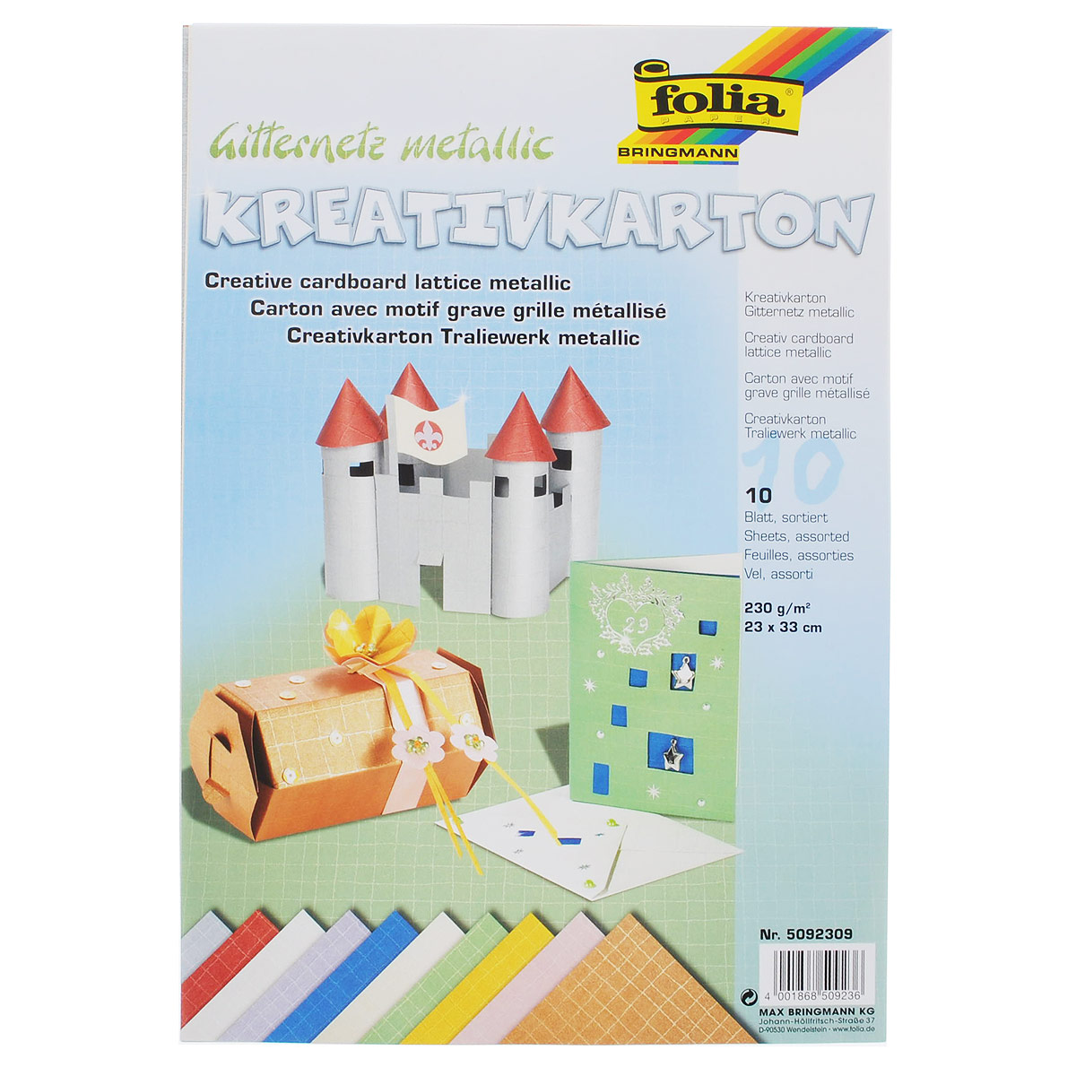 Картон текстурированный Folia Сетка, 23 x 33 см, 10 листов72523WD Картон текстурированный Folia Сетка, 23 x 33 см, 10 листов72523WDКартон Folia Сетка с оригинальной текстурой идеально подходит для декора, скрапбукинга, создания поздравительных карточек, украшения интерьера, различных поделок и др. Картон прекрасно держит форму и отлично крепится. Размер листа: 23 см х 33 см. Плотность: 230 г/м2. Комплектация: 10 листов.