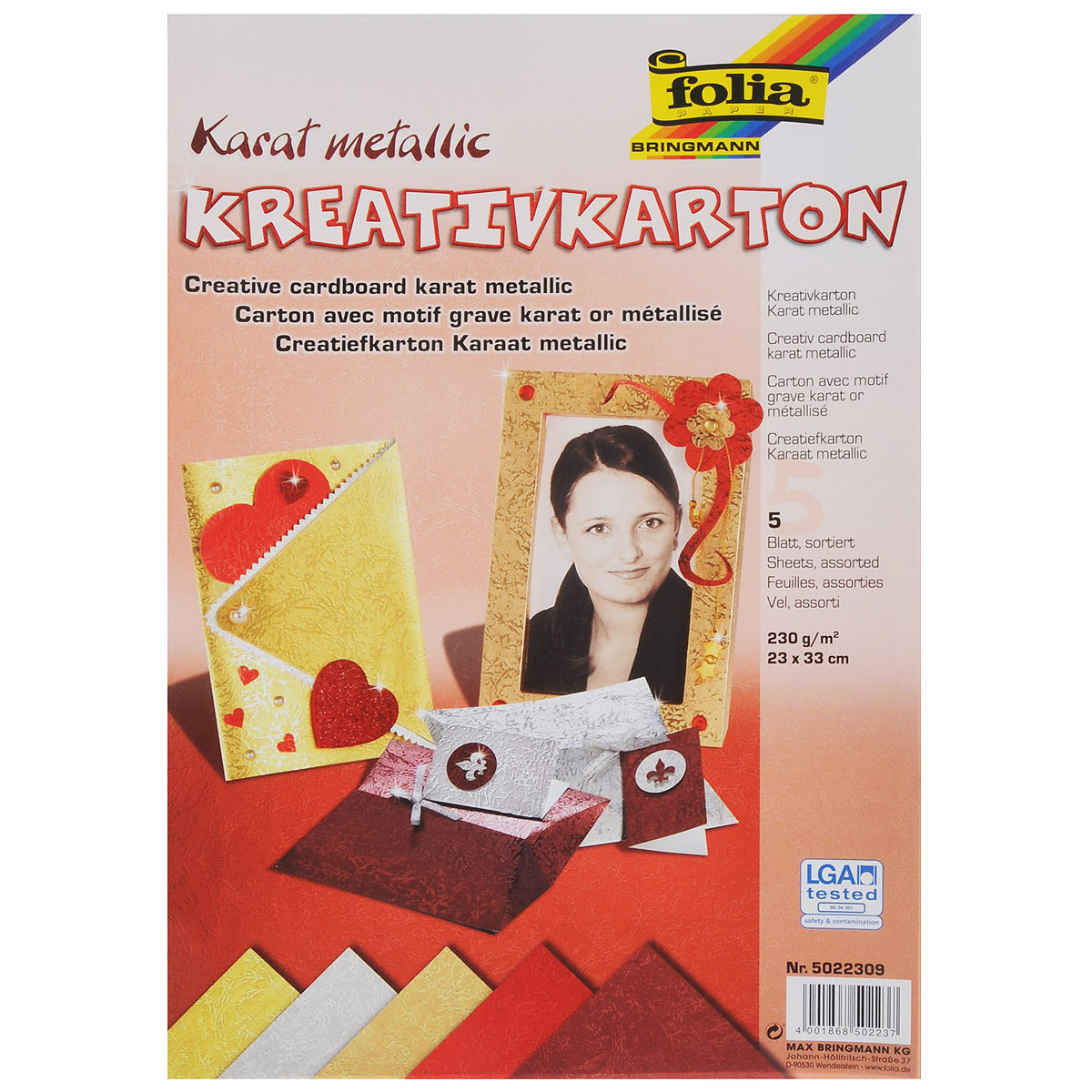 Картон текстурированный Folia Металл, 23 x 33 см, 5 листов72523WD Картон текстурированный Folia Металл, 23 x 33 см, 5 листов72523WDКартон Folia Металл с оригинальной текстурой идеально подходит для декора, скрапбукинга, создания поздравительных карточек, украшения интерьера, различных поделок и др. Картон прекрасно держит форму и отлично крепится. Размер листа: 23 см х 33 см. Плотность: 230 г/м2. Комплектация: 5 листов.