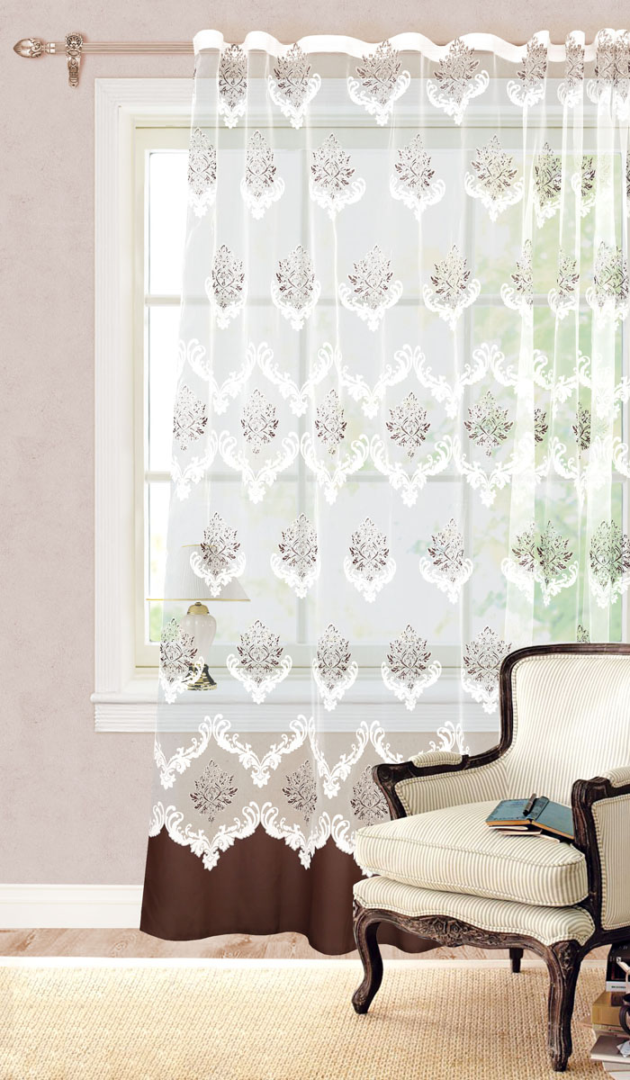 Штора готовая для гостиной Garden, на ленте, цвет: кофе, 300 х 260 см. С3246-W1160V25SVC-300 Штора готовая для гостиной Garden, на ленте, цвет: кофе, 300 х 260 см. С3246-W1160V25SVC-300Готовая тюлевая штора для гостиной Garden выполнена из органзы (полиэстера с добавлением хлопка) с изящным принтом в стиле классик. Полупрозрачность материала, вуалевая текстура и нежная цветовая гамма привлекут к себе внимание и органично впишутся в интерьер комнаты. Штора крепится на карниз при помощи ленты, которая поможет красиво и равномерно задрапировать верх. Штора Garden великолепно украсит любое окно.Стирка при температуре 30°С.