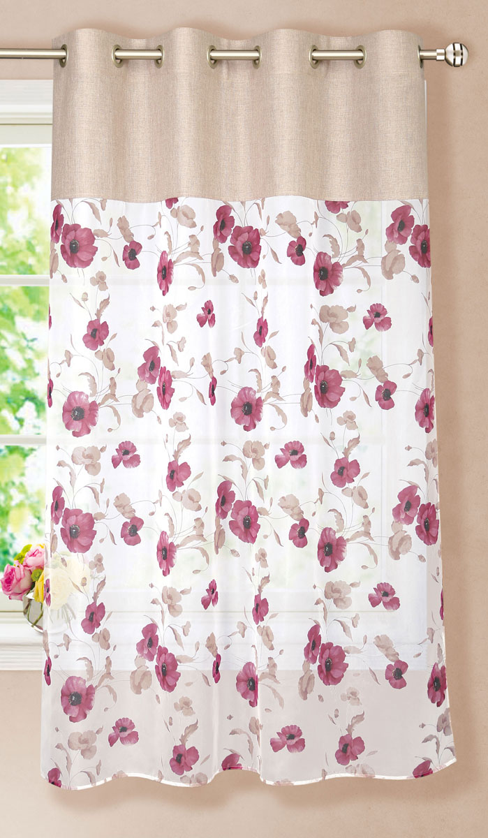 Штора готовая для кухни Garden, на кольцах, цвет: бордовый, размер 150*180 см. С 10213 -W191 -W1884 V455516 Штора готовая для кухни Garden, на кольцах, цвет: бордовый, размер 150*180 см. С 10213 -W191 -W1884 V455516Элегантная тюлевая штора Garden выполнена из вуали (полиэстера). Сочетание плотной и полупрозрачной ткани, приятная цветовая гамма, цветочный принт привлекут к себе внимание и органично впишутся в интерьер помещения. Такая штора идеально подходит для солнечных комнат. Мягко рассеивая прямые лучи, она хорошо пропускает дневной свет и защищает от посторонних глаз. Отличное решение для многослойного оформления окон. Эта штора будет долгое время радовать вас и вашу семью!Штора крепится на карниз при помощи металлических колец, которые помогут красиво и равномерно задрапировать верх.