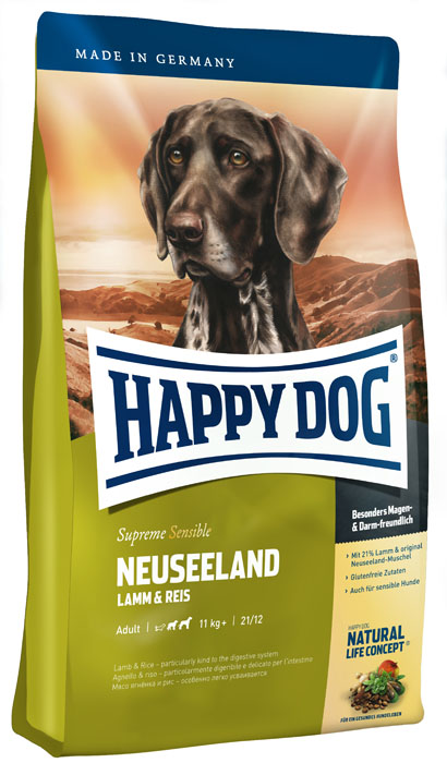 Корм сухой для собак Happy Dog Neuseeland, с ягненком и рисом, 4 кг0120710 Корм сухой для собак Happy Dog Neuseeland, с ягненком и рисом, 4 кг0120710Корм сухой для собак Happy Dog Neuseeland - необыкновенно вкусный полнорационный корм Премиум класса в форме аппетитных крокетов. Предназначен для собак весом от 11 кг. Корм содержит 21% мяса ягненка, 21% риса и приготавливается с добавлением ценного зеленогубого новозеландского моллюска. Этот корм идеально подходит всем привередливым и разборчивым в еде собакам средних и крупных пород. Happy Dog Neuseeland - идеальный вариант для кормления чувствительных к кормам собак с учетом их особых потребностей: содержит только тщательно отобранные компоненты, отличается особо бережной технологией приготовления и оптимизированным уровнем белков и энергии. Эксклюзивная рецептура дополнена уникальным Natural Life Concept из натуральных ингредиентов. Состав: мясо ягненка (21%), рисовая мука (21%), кукурузная мука, кукуруза, птичий жир, гидролизат печени, свекольная пульпа, масло из семян подсолнечника, яблочная пульпа (1%), рапсовое масло, цельное яйцо, хлорид натрия, дрожжи, хлорид калия, морские водоросли (0,15%), семя льна (0,15%), новозеландский моллюск (0,05%), расторопша, артишок, одуванчик, имбирь, березовый лист, крапива, ромашка, кориандр, розмарин, шалфей, корень солодки, тимьян, дрожжи (экстрагированные). (Общий объем сухих трав: 0,14%). Аналитические составляющие: сырой протеин 21%, сырой жир 12%, сырая клетчатка 3%, сырая зола 7,5%, кальций 1,6%, фосфор 1,05%, натрий 0,35%, омега-6 жирные кислоты 2,8%, омега-3 жирные кислоты 0,3%. Добавки (на 1 кг): витамин А 12000 МЕ, витамин Д3 1200 МЕ. Микроэлементы (на 1 кг): железо 110 мг, медь 10 мг, цинк 135 мг, марганец 25 мг, йод 2 мг, селен 0,15 мг, антиоксиданты, природные экстракты с высоким содержанием токоферола. Товар сертифицирован.