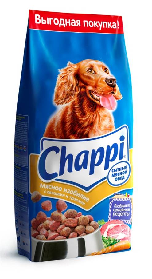Корм сухой для собак Chappi Сытный мясной обед, мясное изобилие с овощами и травами, 2,5 кг0120710 Корм сухой для собак Chappi Сытный мясной обед, мясное изобилие с овощами и травами, 2,5 кг0120710Сухой корм Chappi Сытный мясной обед - это специально разработанная еда для собак с оптимально сбалансированным содержанием белков, витаминов и микроэлементов.Уникальная формула Chappi включает в себя все необходимые для здоровья компоненты: - мясо - для силы и энергии в течение дня; - овощи, травы и злаки - для отличного пищеварения; - масла и жиры - для блестящей шерсти и здоровой кожи; - кальций - для крепких зубов и костей; - витамины - для защиты здоровья; - минералы - для подержания собаки в оптимальной форме.Корм Chappi идеально подходит для вашего любимца как надежный источник жизненных сил. Состав: злаки, мясо и субпродукты, жиры животного происхождения, морковь, люцерна, растительные масла, минеральные вещества, витамины.Пищевая ценность в 100 г: белок - 18 г, жиры - 10 г, клетчатка - 7 г, влажность - не более 10 г, зола - 7 г, кальций - 0,8 г, фосфор - 0,6 г, витамин А - 500 МЕ, витамин D - 50 МЕ, витамин Е - 8 мг, витамины В2, В12, пантотеновая и никотиновая кислоты.Энергетическая ценность в 100 г: 350 ккал.Вес: 2,5 кг.Товар сертифицирован.