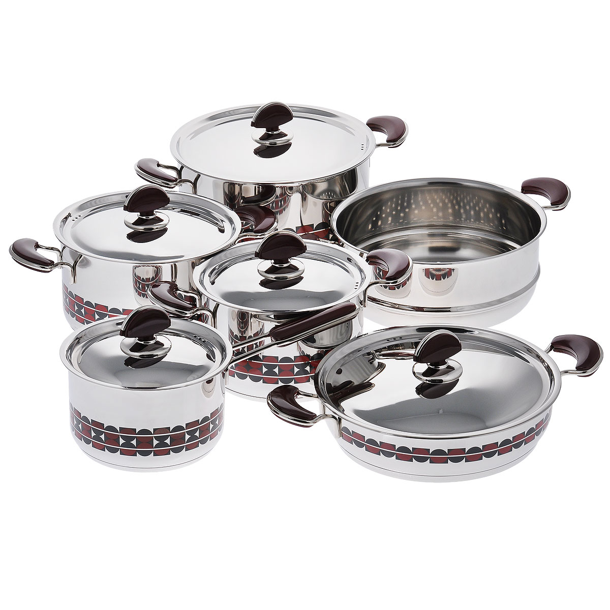 Набор посуды Kitchen-Art EX Pot, 11 предметов54 009312 Набор посуды Kitchen-Art EX Pot, 11 предметов54 009312Набор посуды Kitchen-Art EX Pot состоит из четырех кастрюль, ковша и дуршлага-вставки. Изделия выполнены из нержавеющей стали «Премиум-ЛЮКС» (Южная Корея). Материал обладает высокой стойкостью к коррозии и кислотам. Прочность, долговечность и надежность этого материала, а также первоклассная обработка обеспечивают практически неограниченный запас прочности. Зеркальная полировка придает посуде привлекательный внешний вид.Дно посуды с трехслойным напылением. Идеально ровная внутренняя поверхность облегчает процесс чистки.Посуда оснащена удобными металлическими ручками с пластиковыми вставками, которые не нагреваются в процессе приготовления пищи. Крышки изготовлены из нержавеющей стали с пластиковыми ручками. Крышки имеют отверстия для выпуска пара.Набор посуды Kitchen-Art EX Pot - это модный европейский дизайн, обтекаемые линии и формы. Все изделия имеют специальный рисунок в стиле LUXURY. Каждое изделие упаковано в индивидуальную подарочную упаковку.Можно использовать на газовых, электрических, галогенных, стеклокерамических, индукционных плитах. Можно мыть в посудомоечной машине. Объем кастрюль: 2,5 л, 2,5 л, 4 л, 7 л. Диаметр кастрюль: 18 см, 20 см, 24 см, 24 см. Высота стенок кастрюль: 12 см, 12 см, 6,5 см, Диаметр дуршлага-вставки: 24 см. Высота стенки дуршлага-вставки: 10 см. Объем ковша: 2,1 л. Диаметр ковша: 16 см. Длина ручки ковша: 15,5 см. Высота стенки ковша: 10,5 см. Толщина стенки: 3 мм. Толщина дна: 5 мм.