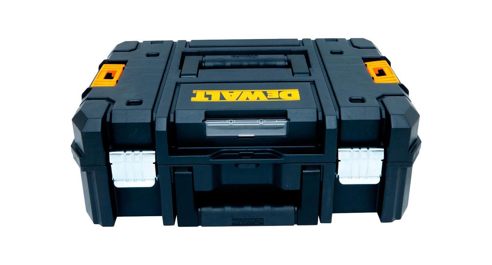 Ящик для инструмента DeWalt TSTAK II2706 (ПО) Ящик для инструмента DeWalt TSTAK II2706 (ПО)Ящик для инструментов DeWALT DWST1-70703 оснащен двухкомпонентной рукояткой и двумя надежными металлическими защелками. Он предназначен для переноски и хранения различного вида инструмента. Его корпус изготовлен из прочного пластика.
