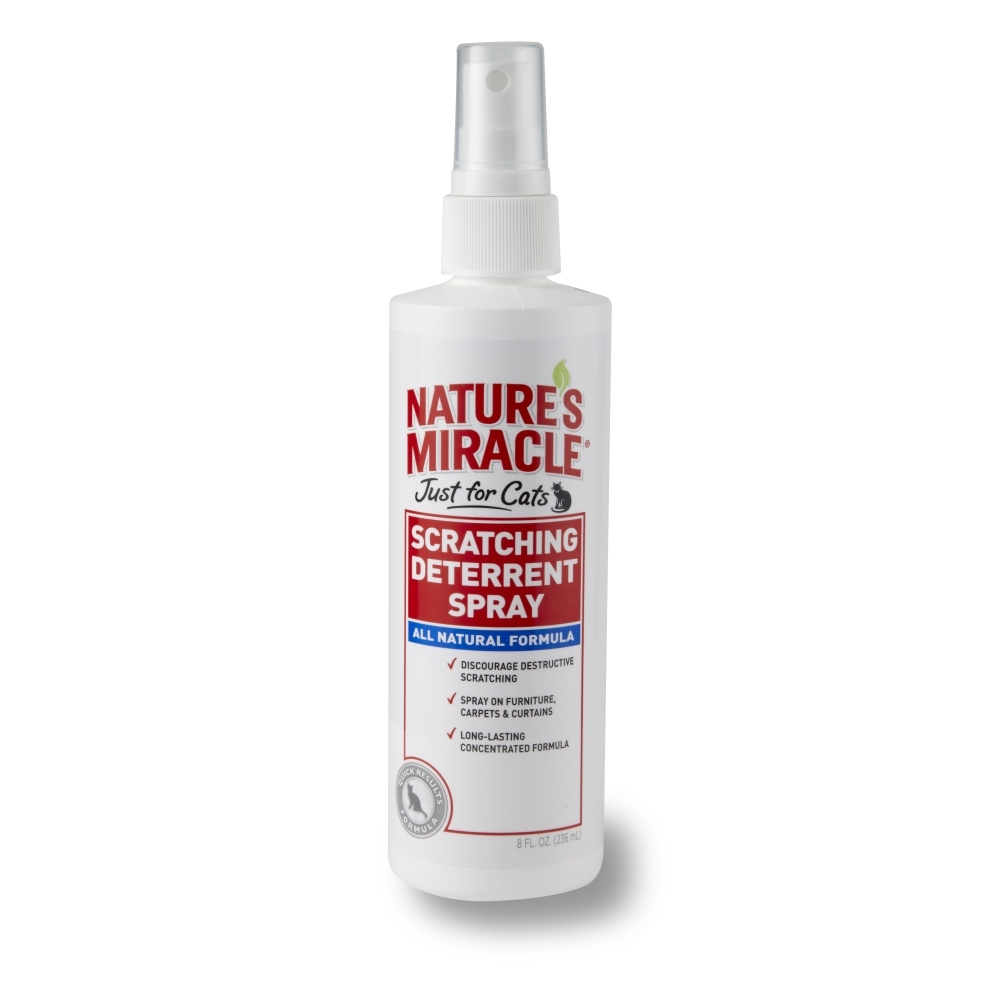 Отпугивающий спрей против царапанья 8 in 1 Natures Miracle, для кошек, 236 мл0120710 Отпугивающий спрей против царапанья 8 in 1 Natures Miracle, для кошек, 236 мл0120710Спрей 8 in 1 Natures Miracle - эффективное средство, отучающее от привычки царапать вещи. Спрей нейтрализует запах секрета подушечек кошек, который выделяется при царапанье, и тем самым отбивает желание повторять заточку когтей. Кроме того, средство содержит натуральные репелленты, запах которых не нравится кошкам, и они перестают царапать обработанный предмет.Применение: Перед применением хорошо встряхнуть. Распылите средство на поверхность или предмет, о который кошка точит когти. При необходимости повторить. Внимание! Не распылять непосредственно на животное.Состав: натрия лаурилсульфат - 0,3%, масло корицы - 0,12%, масло лимонной травы - 0,12%, масло лемонграсса - 0,12%, вода, бензоат натрия. Товар сертифицирован.