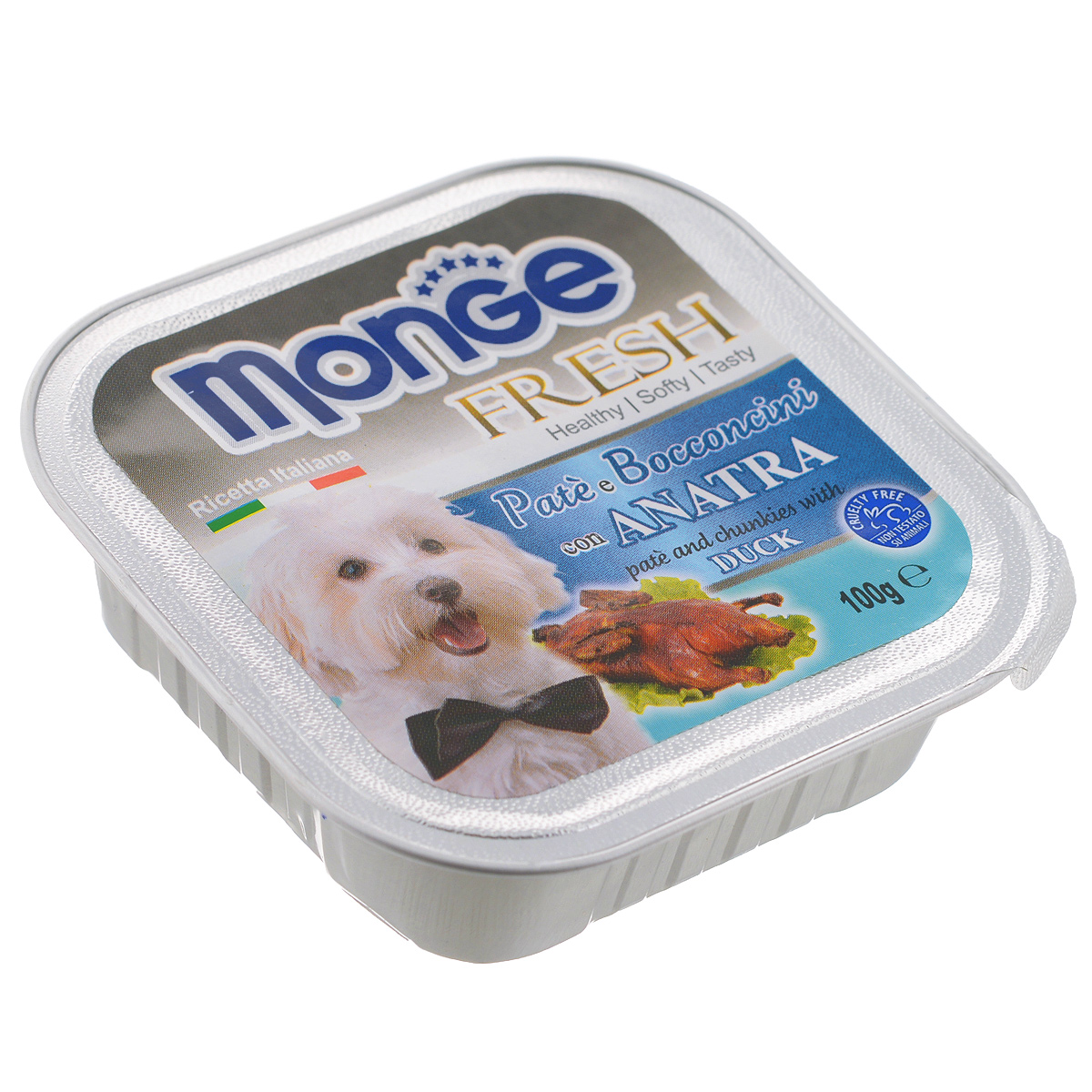 Консервы для собак Monge Fresh, с уткой, 100 г0120710 Консервы для собак Monge Fresh, с уткой, 100 г0120710Консервы для собак Monge Fresh - это полнорационный корм для собак. Паштет с мясом утки. Состав: свежее мясо 80% (содержание утки мин. 10%), минеральные вещества, витамины. Технологические добавки: загустители и желирующие вещества. Анализ компонентов: белок 9%, жир 7%, сырая клетчатка 0,5%, сырая зола 1,2%, влажность 82%. Витамины и добавки на 1 кг: витамин А 3000МЕ, витамин D3 400 МЕ, витамин Е 15 мг. Товар сертифицирован.