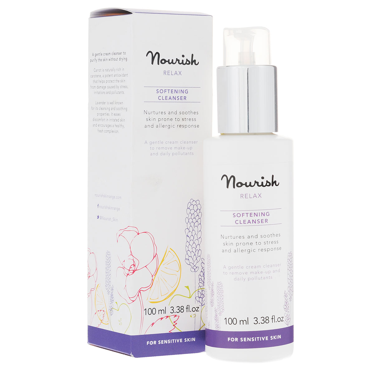 Nourish Молочко для лица Relax Softening Cleanser, очищающее, для чувствительной кожи, 100 мл65501134 Nourish Молочко для лица Relax Softening Cleanser, очищающее, для чувствительной кожи, 100 мл65501134Нежное очищающее молочко Relax Softening Cleanser с ярким ароматом провансальской лаванды разработано косметологами Nourish для бережного удаления макияжа и очищения от загрязнений. На 98% состоит из органических компонентов.- Масло лаванды обладает свойством деликатно успокаивать раздраженную кожу. - Экстракт брусники питает и насыщает ее, оказывает тонизирующее воздействие на кожу, повышает ее упругость и укрепляет стенки эпидермиса. Кроме того, брусничный экстракт является мощным антиоксидантом, предупреждающим старение.Товар сертифицирован.