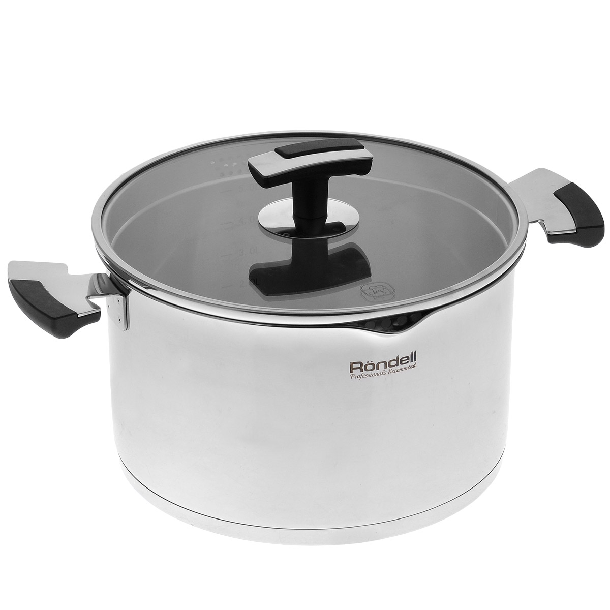 Кастрюля Rondell Eskell с крышкой, 6,2 л54 009312 Кастрюля Rondell Eskell с крышкой, 6,2 л54 009312Кастрюля Rondell Eskell изготовлена из высококачественной нержавеющей стали, что гарантирует безупречный внешний вид посуды, практичность и долговечность. Уникальный 2-х этапный метод технологии тройного дна с вштампованным, а затем вплавленным алюминиевым диском позволяет равномерно распределять и значительно дольше сохранять тепло по стенкам и дну посуды, что предотвращает пригорание пищи и обеспечивает более быстрое приготовление блюд. Посуда продолжает готовить даже после выключения плиты! Аккумуляция тепла при закрытой крышке создает замкнутый цикл парообразования, позволяя готовить в такой посуде без использования масла и воды или же с их минимальным количеством, что позволяет сохранить натуральный вкус продуктов. Крышка, выполненная из термостойкого стекла, позволяет контролировать процесс приготовления без потери тепла. Оригинальный дизайн крышки позволяет вам сливать жидкость без дополнительных усилий, просто повернув крышку перфорированной стороной к изгибу стенки кастрюли.С отметками литража на внутренних стенках посуды вы легко сможете соблюдать пропорции рецептуры без применения дополнительных предметов.Комбинированные ручки из нержавеющей стали и бакелита не нагреваются и не скользят. Ручки крепятся посредством точечной сварки и винтового крепления.Зеркальная полировка придает кастрюле особо эстетичный внешний вид. Эргономичный дизайн и функциональность кастрюли Rondell Eskell позволят вам наслаждаться процессом приготовления любимых, полезных для здоровья блюд.Изделие подходит для использования на всех видах плит, включая индукционные. Можно мыть в посудомоечной машине.В комплекте буклет с рецептами блюд от шеф-повара. Высота стенок кастрюли: 16 см. Толщина стенок кастрюли: 0,7 мм. Толщина дна кастрюли: 5,5 мм. Диаметр основания кастрюли: 23,4 см. Ширина кастрюли с учетом ручек: 36 см. УВАЖАЕМЫЕ КЛИЕНТЫ!Обращаем ваше внимание на тот факт, что объем кастрюли указан максимальный, с учетомполного наполнения до кромки. Шкала на внутренней стенке кастрюли имеет меньшийлитраж.