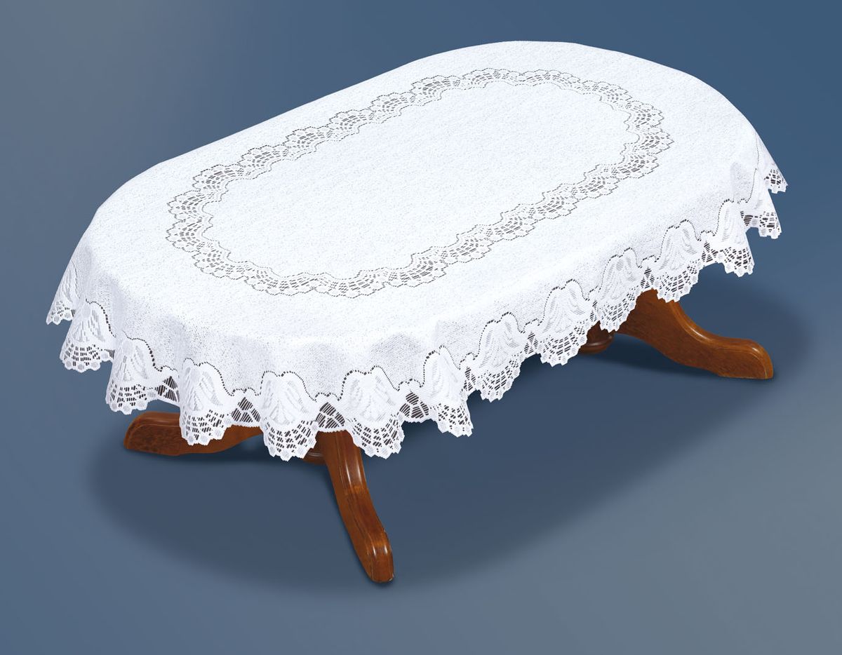 Скатерть Haft Silver Line, овальная, цвет: белый, 130x 180 см. 205481-130WКTC72-259 Скатерть Haft Silver Line, овальная, цвет: белый, 130x 180 см. 205481-130WКTC72-259Великолепная овальная скатерть Haft Silver Line, выполненная из полиэстера, органично впишется в интерьер любого помещения, а оригинальный дизайн удовлетворит даже самый изысканный вкус. Скатерть изготовлена из сетчатого материала с ажурным цветочным рисунком. Края скатерти ажурные.Скатерть Haft Silver Line создаст праздничное настроение и станет прекрасным дополнением интерьера гостиной, кухни или столовой.