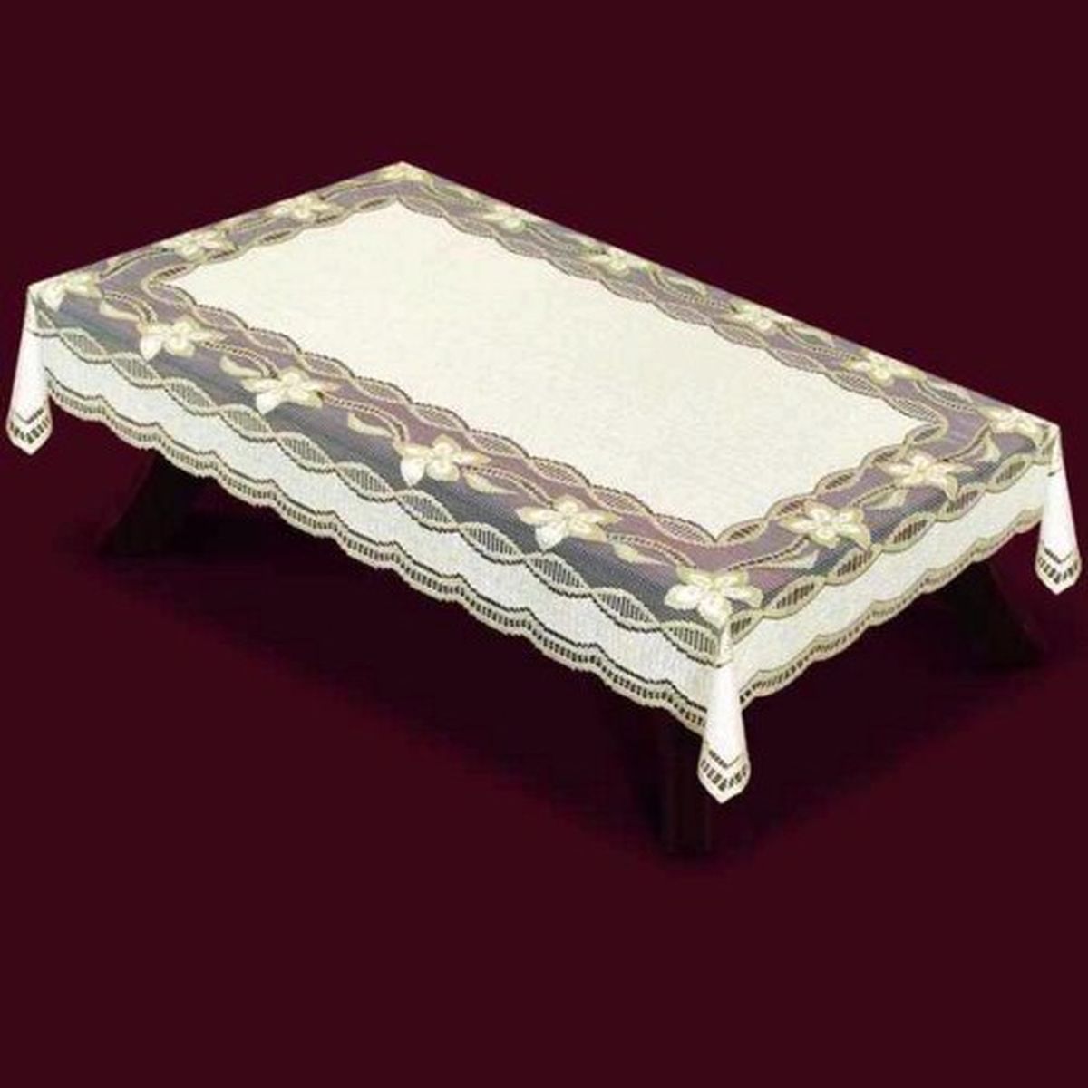 Скатерть Haft, прямоугольная, цвет: кремовый, золотистый, 150x 300 см. 42950-150WКTC72-252 Скатерть Haft, прямоугольная, цвет: кремовый, золотистый, 150x 300 см. 42950-150WКTC72-252Великолепная прямоугольная скатерть Haft, выполненная из полиэстера, органично впишется в интерьер любого помещения, а оригинальный дизайн удовлетворит даже самый изысканный вкус. Скатерть изготовлена из сетчатого материала с ажурным цветочным рисунком. Края скатерти ажурные.Скатерть Haft создаст праздничное настроение и станет прекрасным дополнением интерьера гостиной, кухни или столовой.