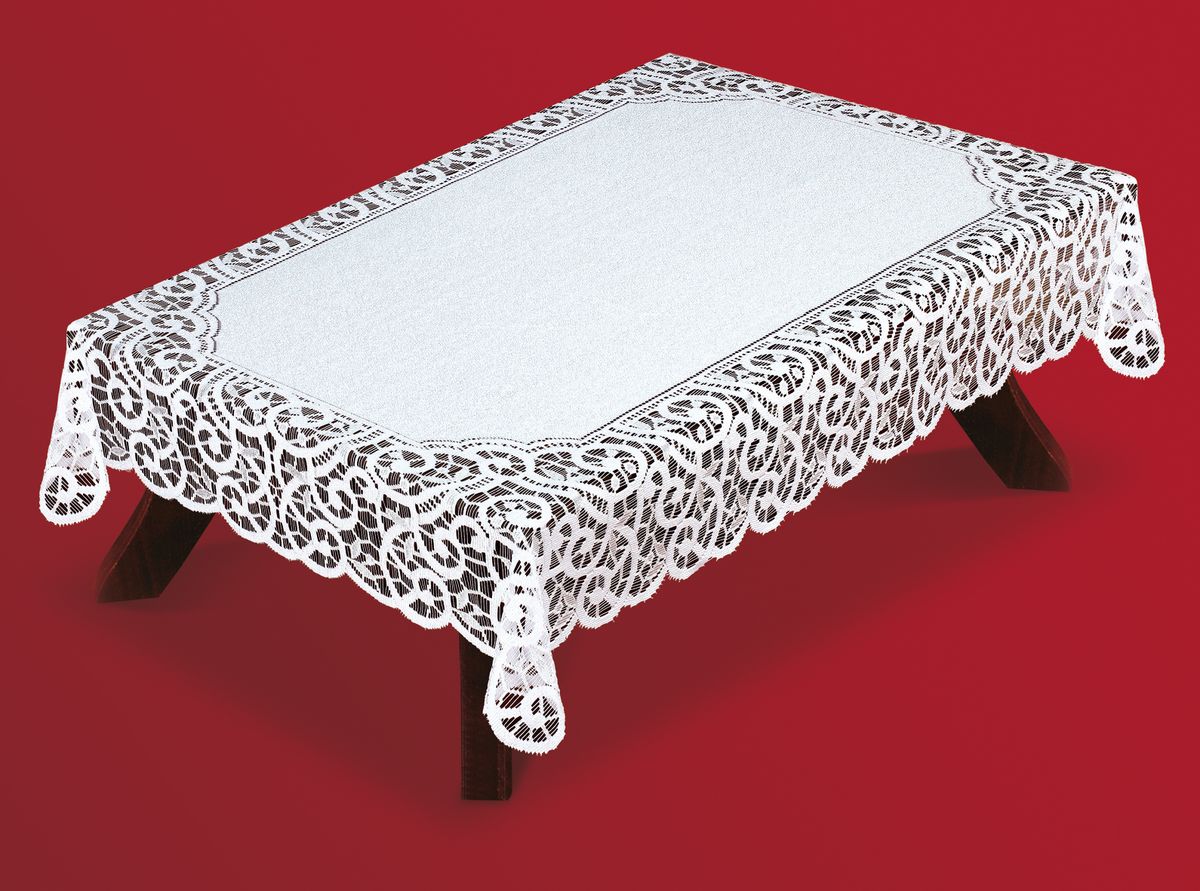Скатерть Haft, прямоугольная, цвет: белый, 150x 300 см. 50640-150S03301004 Скатерть Haft, прямоугольная, цвет: белый, 150x 300 см. 50640-150S03301004Великолепная прямоугольная скатерть Haft, выполненная из полиэстера, органично впишется в интерьер любого помещения, а оригинальный дизайн удовлетворит даже самый изысканный вкус. Скатерть изготовлена из сетчатого материала с ажурным рисунком по краям. Края скатерти волнистые.Скатерть Haft создаст праздничное настроение и станет прекрасным дополнением интерьера гостиной, кухни или столовой.