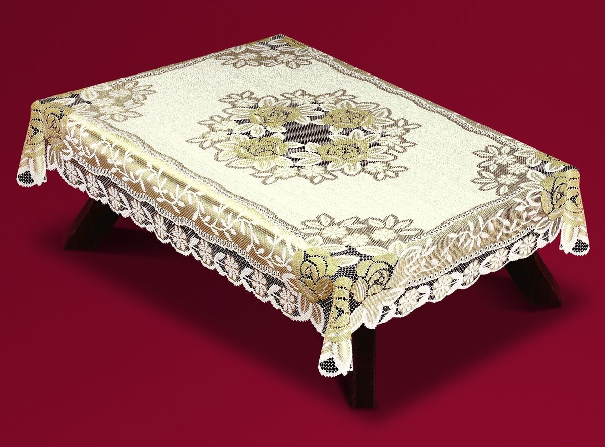 Скатерть Haft, прямоугольная, цвет: кремовый, золотистый, 120x 160 см. 54110-120221661/130 Скатерть Haft, прямоугольная, цвет: кремовый, золотистый, 120x 160 см. 54110-120221661/130Великолепная прямоугольная скатерть Haft, выполненная из полиэстера, органично впишется в интерьер любого помещения, а оригинальный дизайн удовлетворит даже самый изысканный вкус. Скатерть изготовлена из сетчатого материала с ажурным цветочным рисунком. Края скатерти ажурные.Скатерть Haft создаст праздничное настроение и станет прекрасным дополнением интерьера гостиной, кухни или столовой.