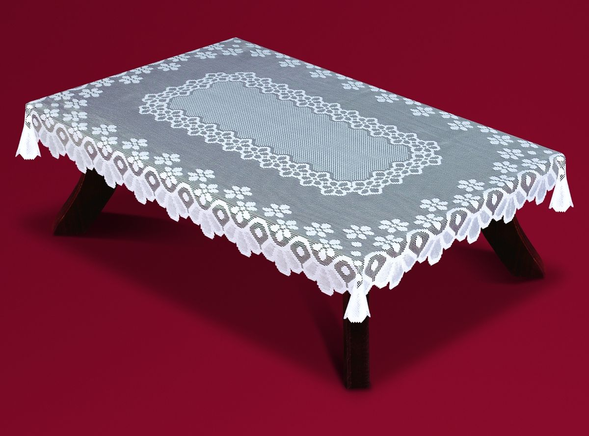 Скатерть Haft, прямоугольная, цвет: белый, 140x 250 см. 54360-14054113-160 Скатерть Haft, прямоугольная, цвет: белый, 140x 250 см. 54360-14054113-160Великолепная прямоугольная скатерть Haft, выполненная из полиэстера, органично впишется в интерьер любого помещения, а оригинальный дизайн удовлетворит даже самый изысканный вкус. Скатерть изготовлена из сетчатого материала с ажурным цветочным рисунком. Края скатерти ажурные.Скатерть Haft создаст праздничное настроение и станет прекрасным дополнением интерьера гостиной, кухни или столовой.