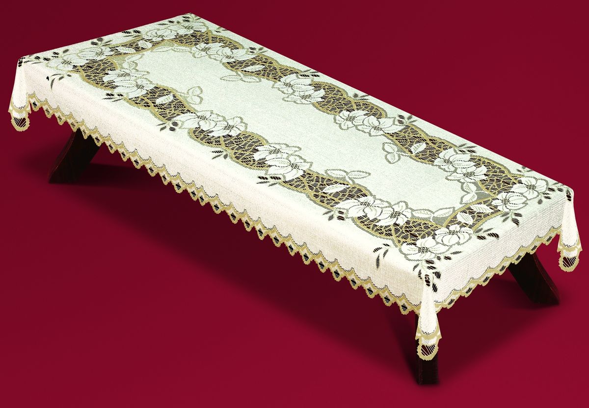 Скатерть Haft, прямоугольная, цвет: кремовый, золотистый, 100x 150 см. 54430-100221660/130 Скатерть Haft, прямоугольная, цвет: кремовый, золотистый, 100x 150 см. 54430-100221660/130Великолепная прямоугольная скатерть Haft, выполненная из полиэстера, органично впишется в интерьер любого помещения, а оригинальный дизайн удовлетворит даже самый изысканный вкус. Скатерть изготовлена из сетчатого материала с ажурным цветочным рисунком. Края скатерти ажурные.Скатерть Haft создаст праздничное настроение и станет прекрасным дополнением интерьера гостиной, кухни или столовой.