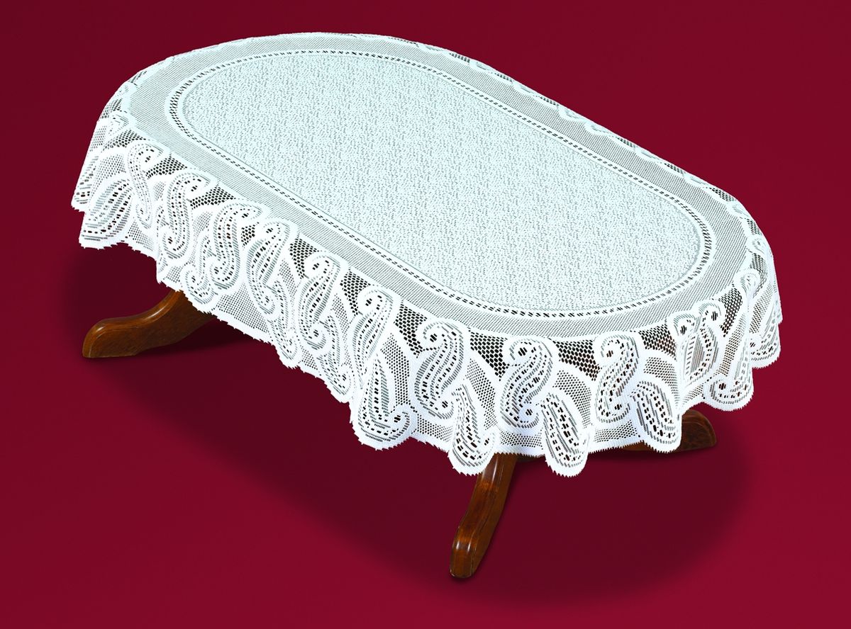 Скатерть Haft, овальная, цвет: белый, 110x 170 см. 54461-110VT-1520(SR) Скатерть Haft, овальная, цвет: белый, 110x 170 см. 54461-110VT-1520(SR)Великолепная овальная скатерть Haft, выполненная из полиэстера, органично впишется в интерьер любого помещения, а оригинальный дизайн удовлетворит даже самый изысканный вкус. Скатерть изготовлена из сетчатого материала с ажурным орнаментом по краям. Края скатерти закруглены.Скатерть Haft создаст праздничное настроение и станет прекрасным дополнением интерьера гостиной, кухни или столовой.