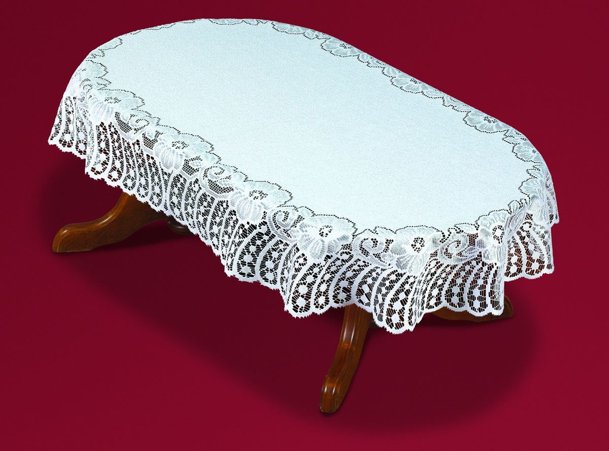Скатерть Haft, овальная, цвет: белый, 150x 300 см. 54911-15048800 Скатерть Haft, овальная, цвет: белый, 150x 300 см. 54911-15048800Великолепная овальная скатерть Haft, выполненная из полиэстера, органично впишется в интерьер любого помещения, а оригинальный дизайн удовлетворит даже самый изысканный вкус. Скатерть изготовлена из сетчатого материала с ажурным цветочным орнаментом по краям. Края скатерти ажурные.Скатерть Haft создаст праздничное настроение и станет прекрасным дополнением интерьера гостиной, кухни или столовой.